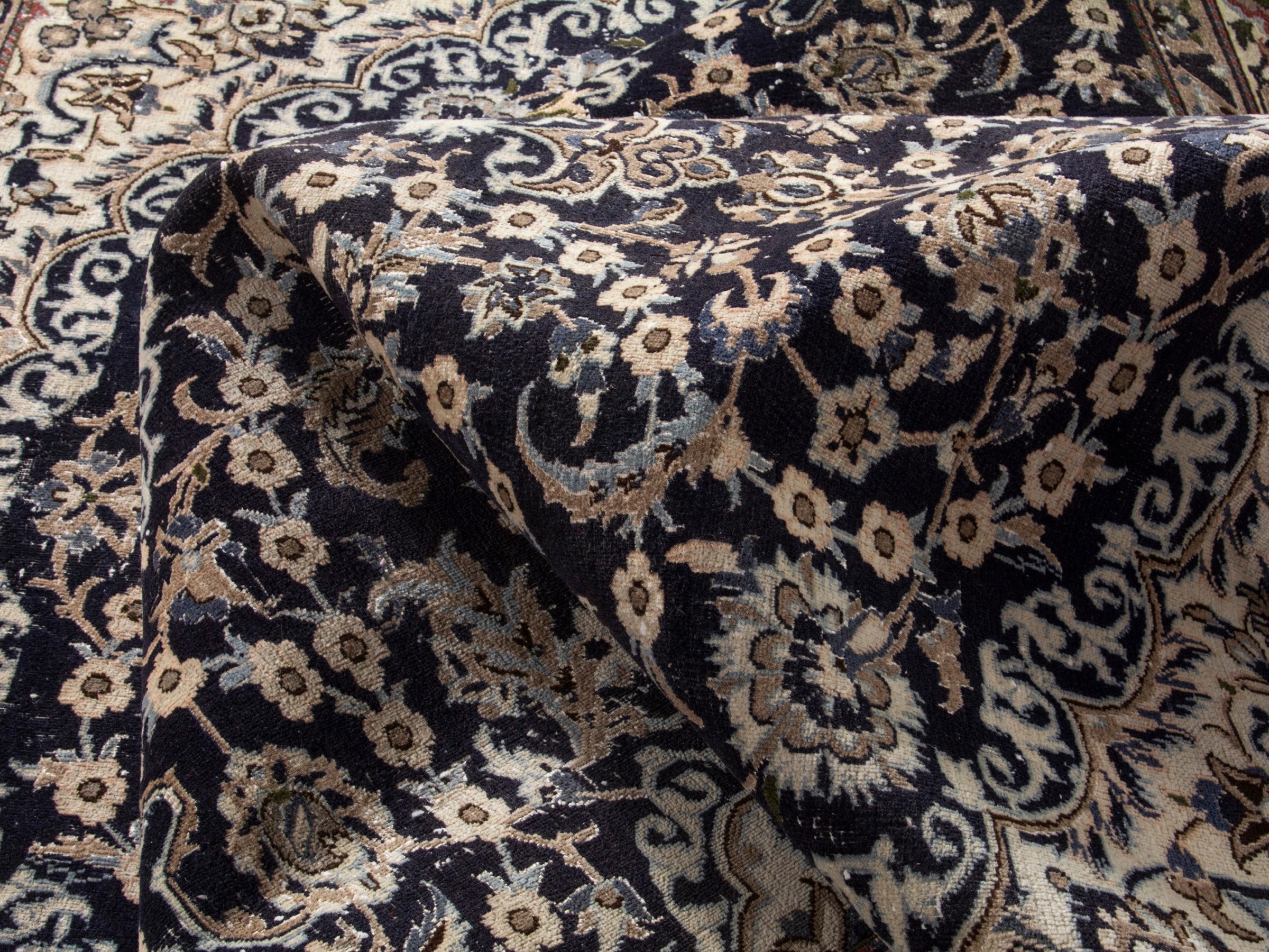 Persian Nain oversized rug in navy and cream, view 14 of 17