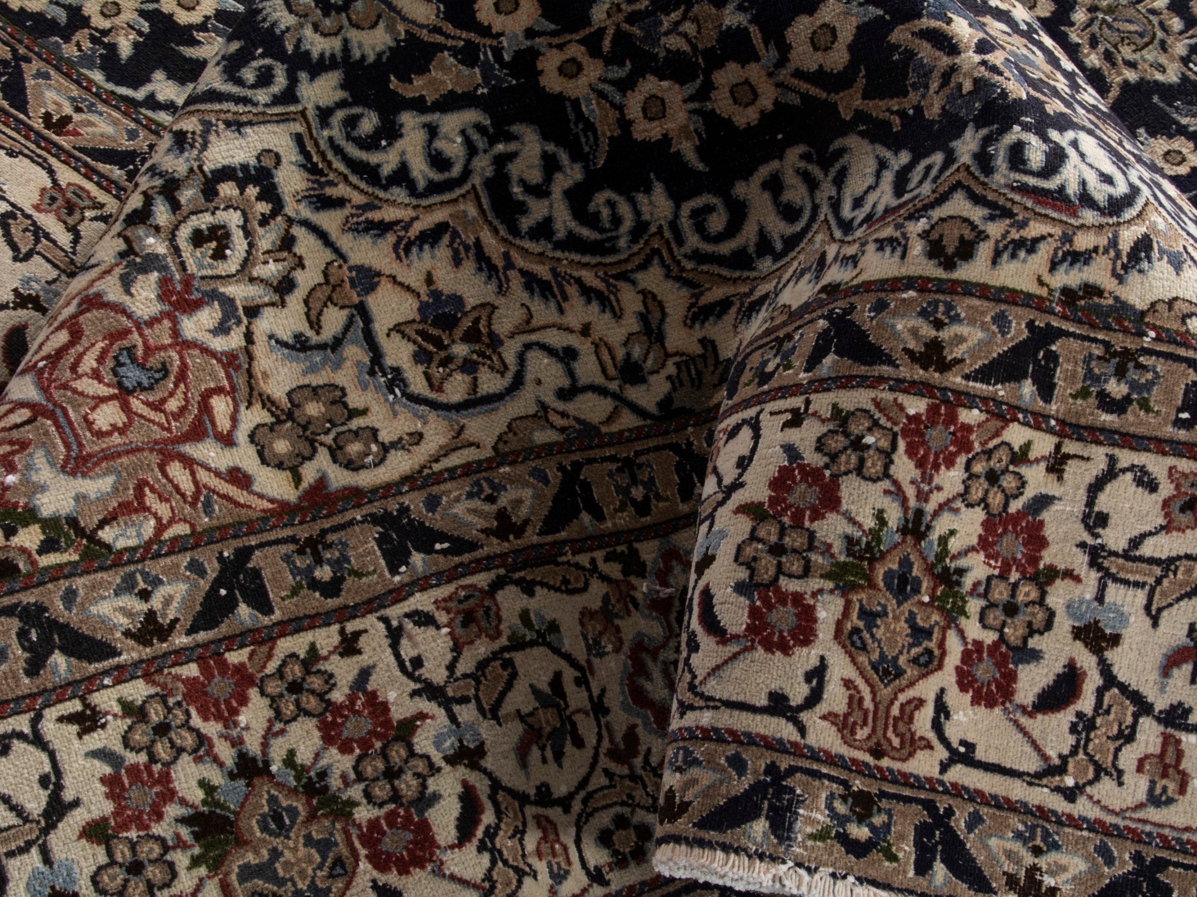 Persian Nain oversized rug in navy and cream, view 15 of 17