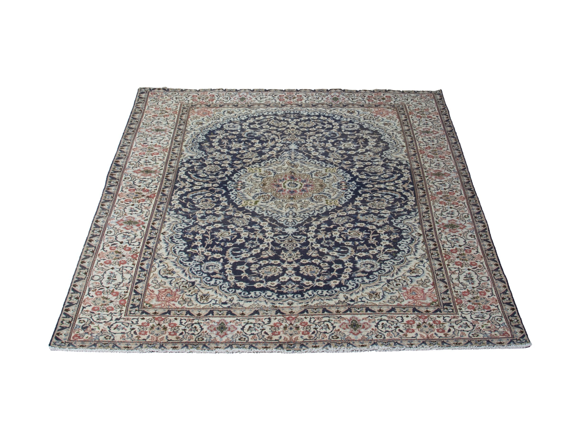 Persian Nain oversized rug in navy and cream, view 2 of 17
