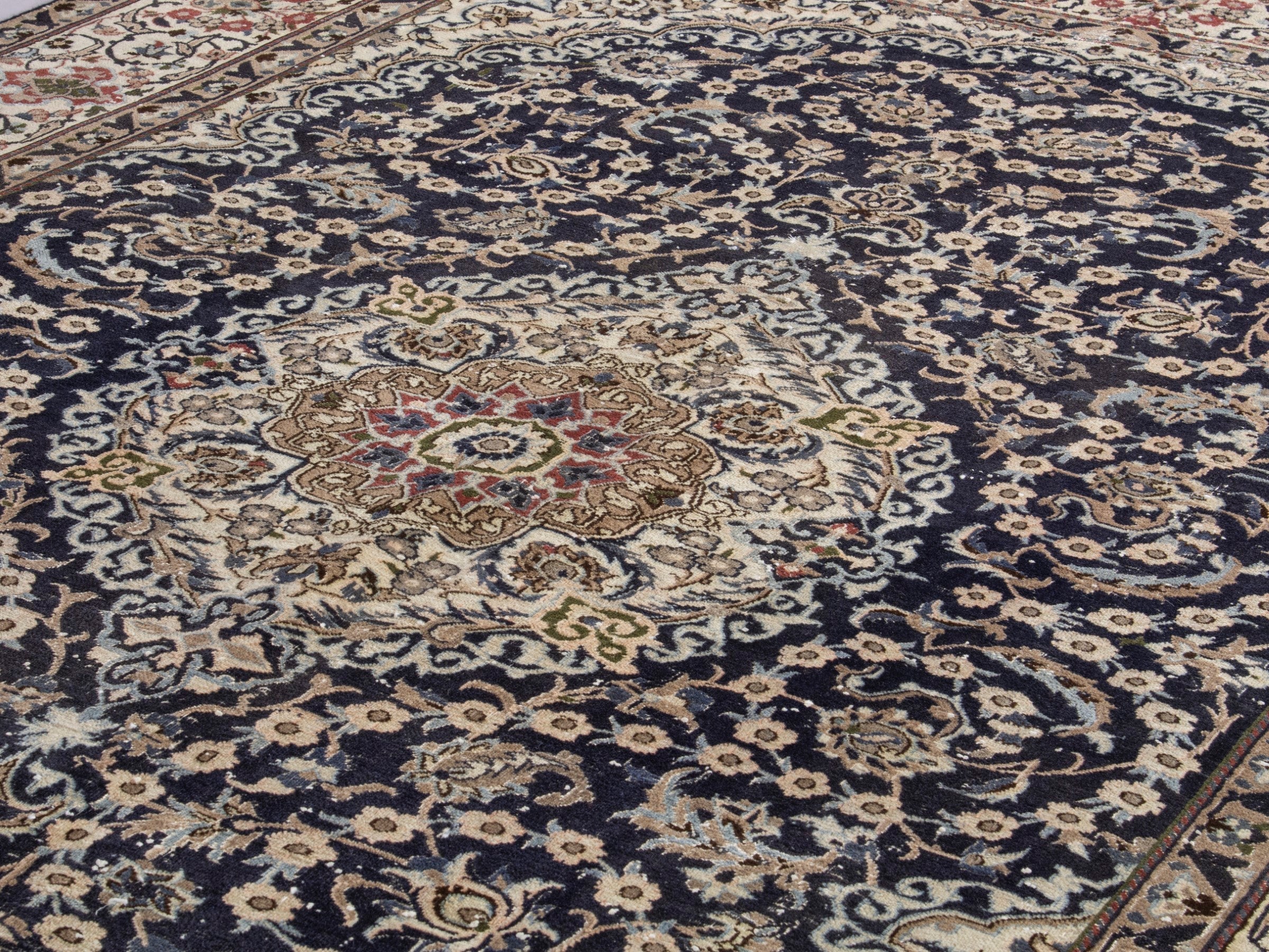 Persian Nain oversized rug in navy and cream, view 7 of 17