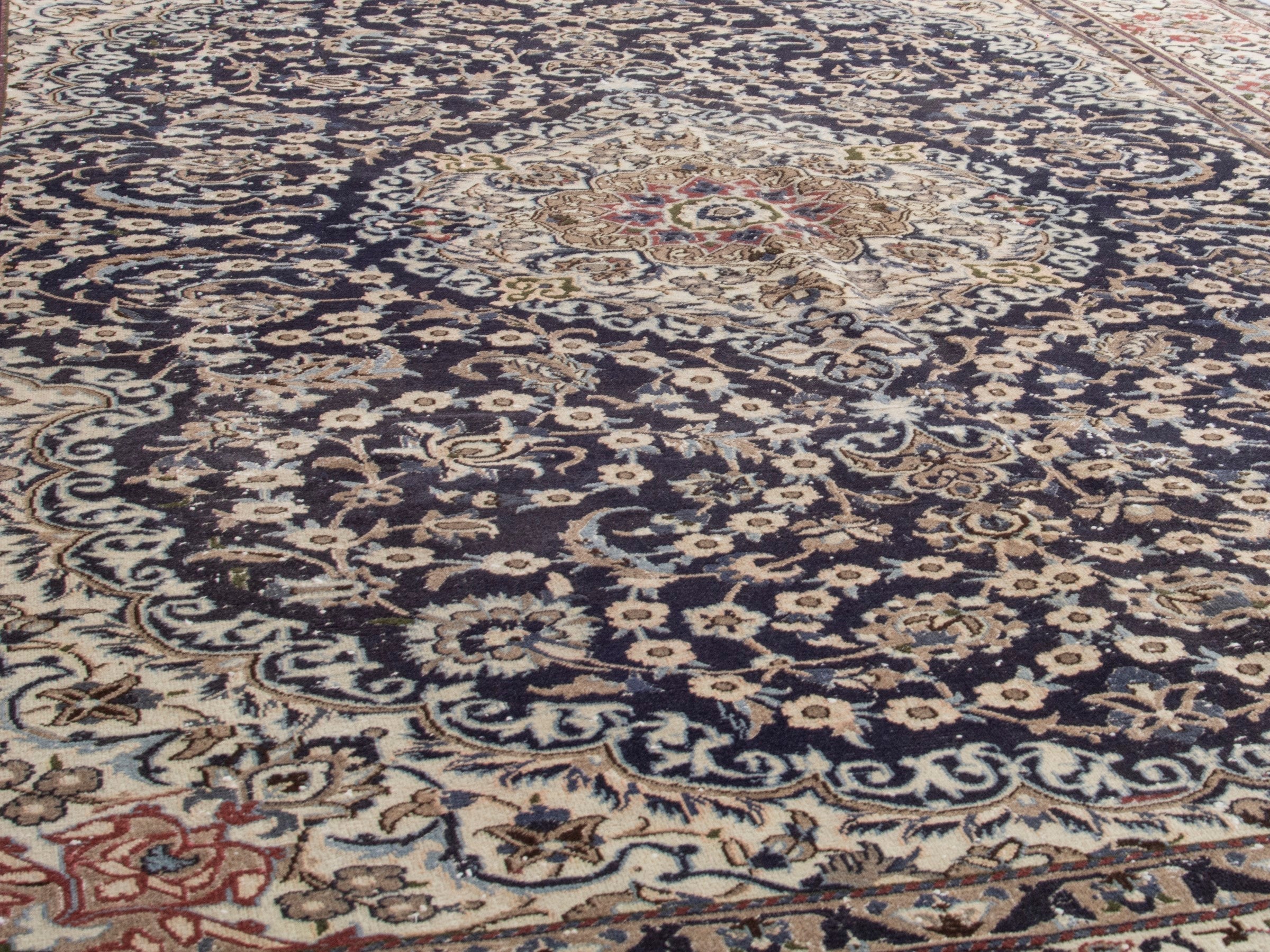 Persian Nain oversized rug in navy and cream, view 8 of 17