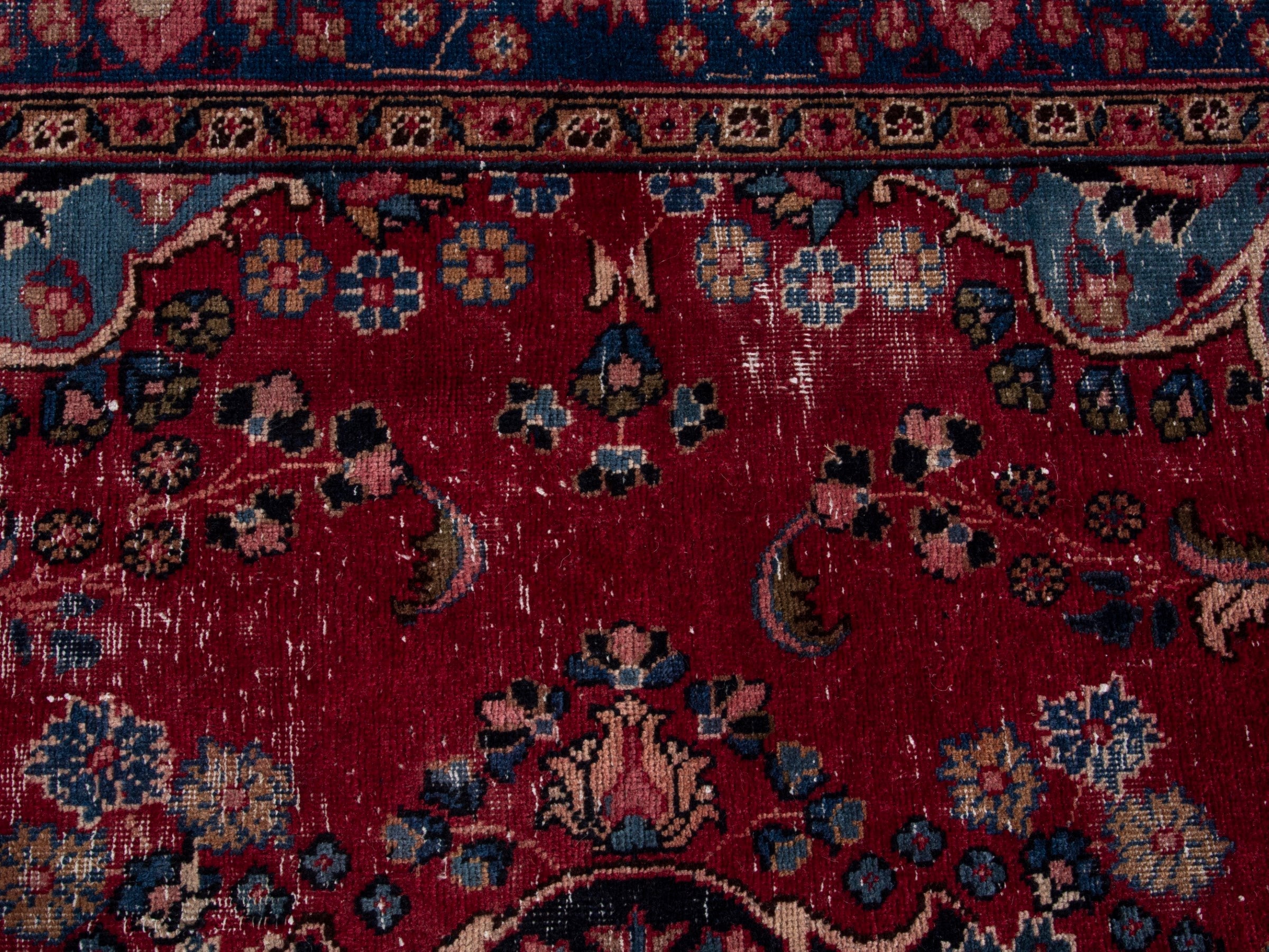 Persian Sabzevar oversized rug in deep red and navy, view 12 of 19
