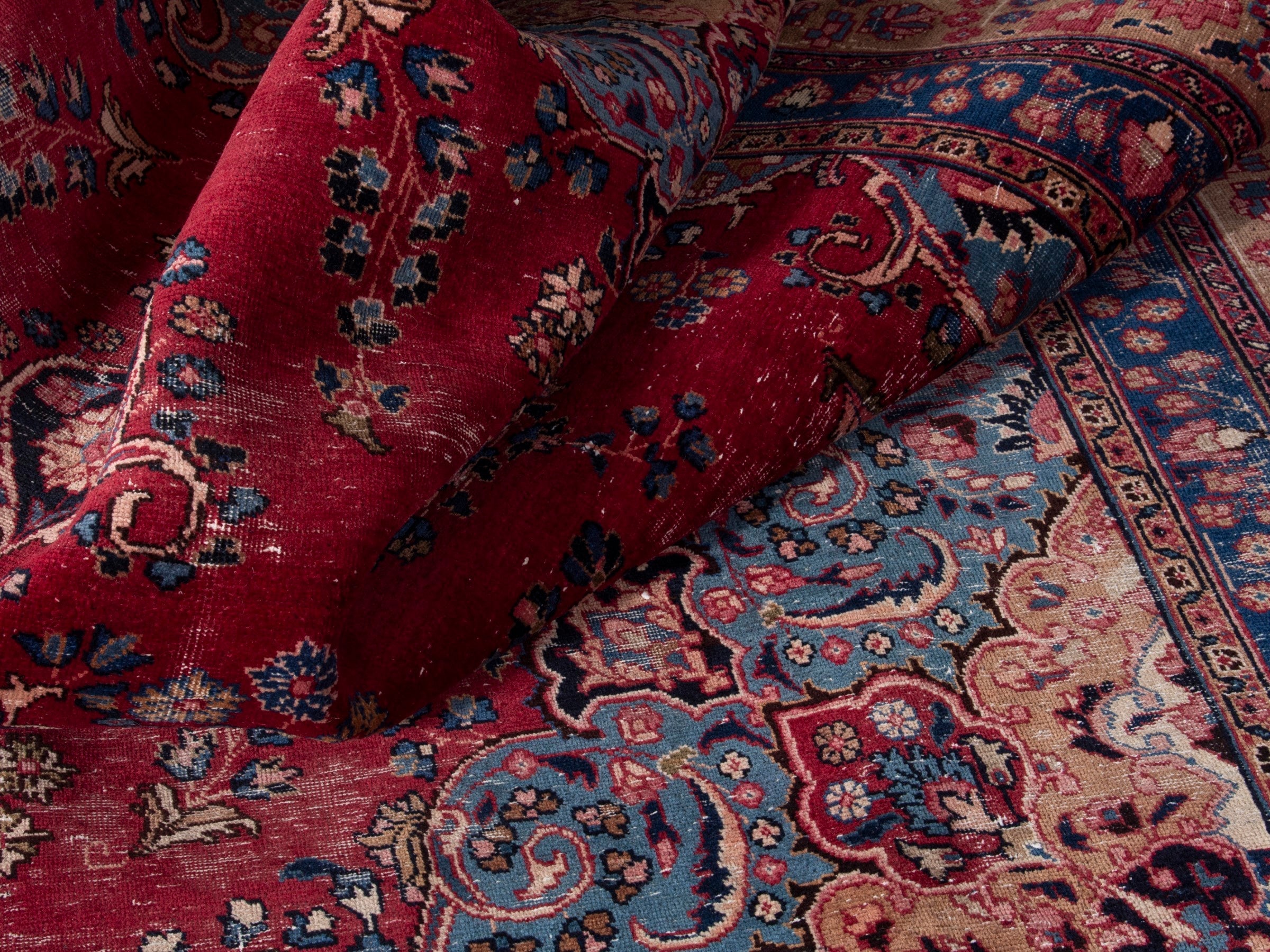 Persian Sabzevar oversized rug in deep red and navy, view 15 of 19