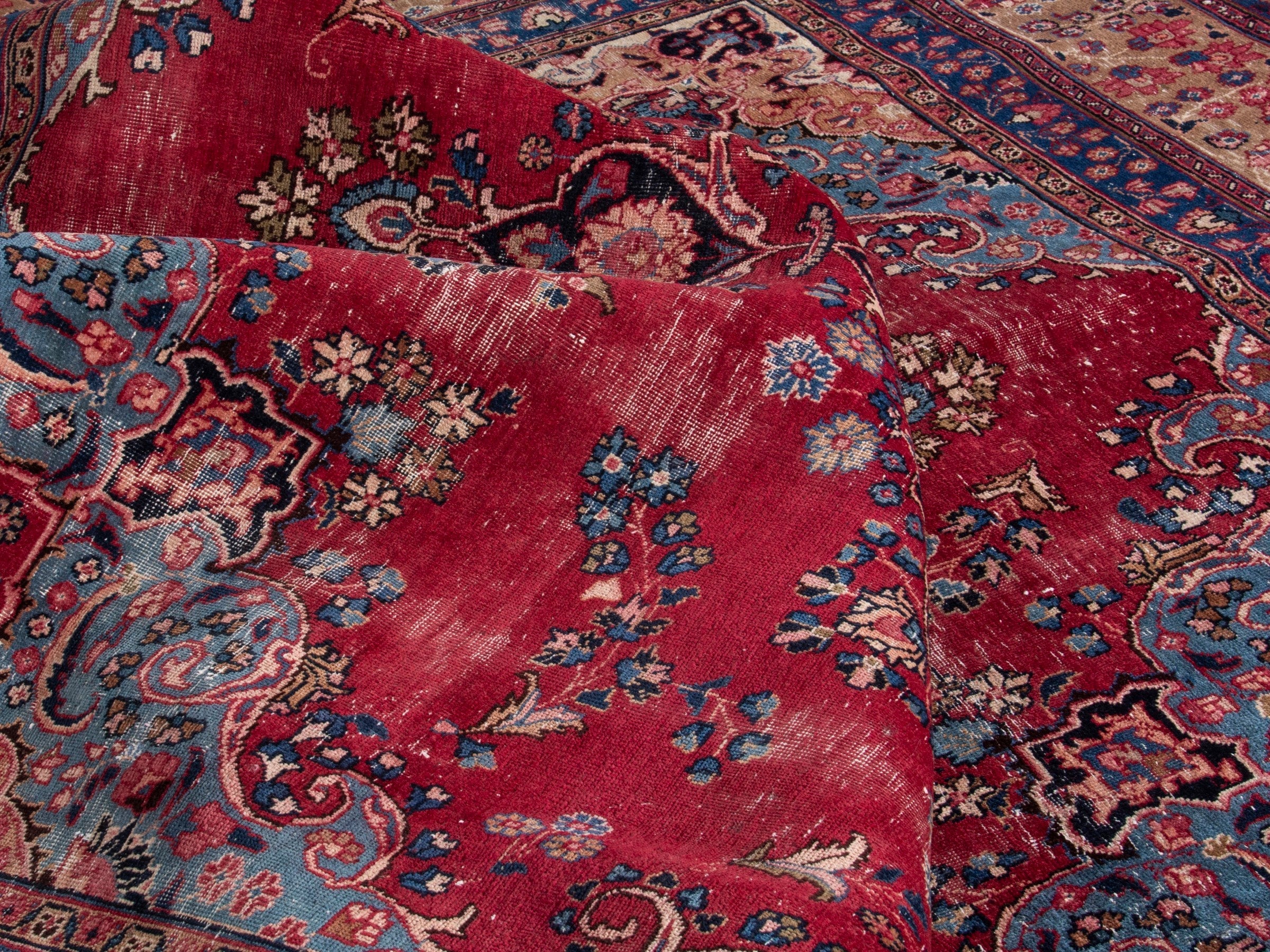 Persian Sabzevar oversized rug in deep red and navy, view 16 of 19