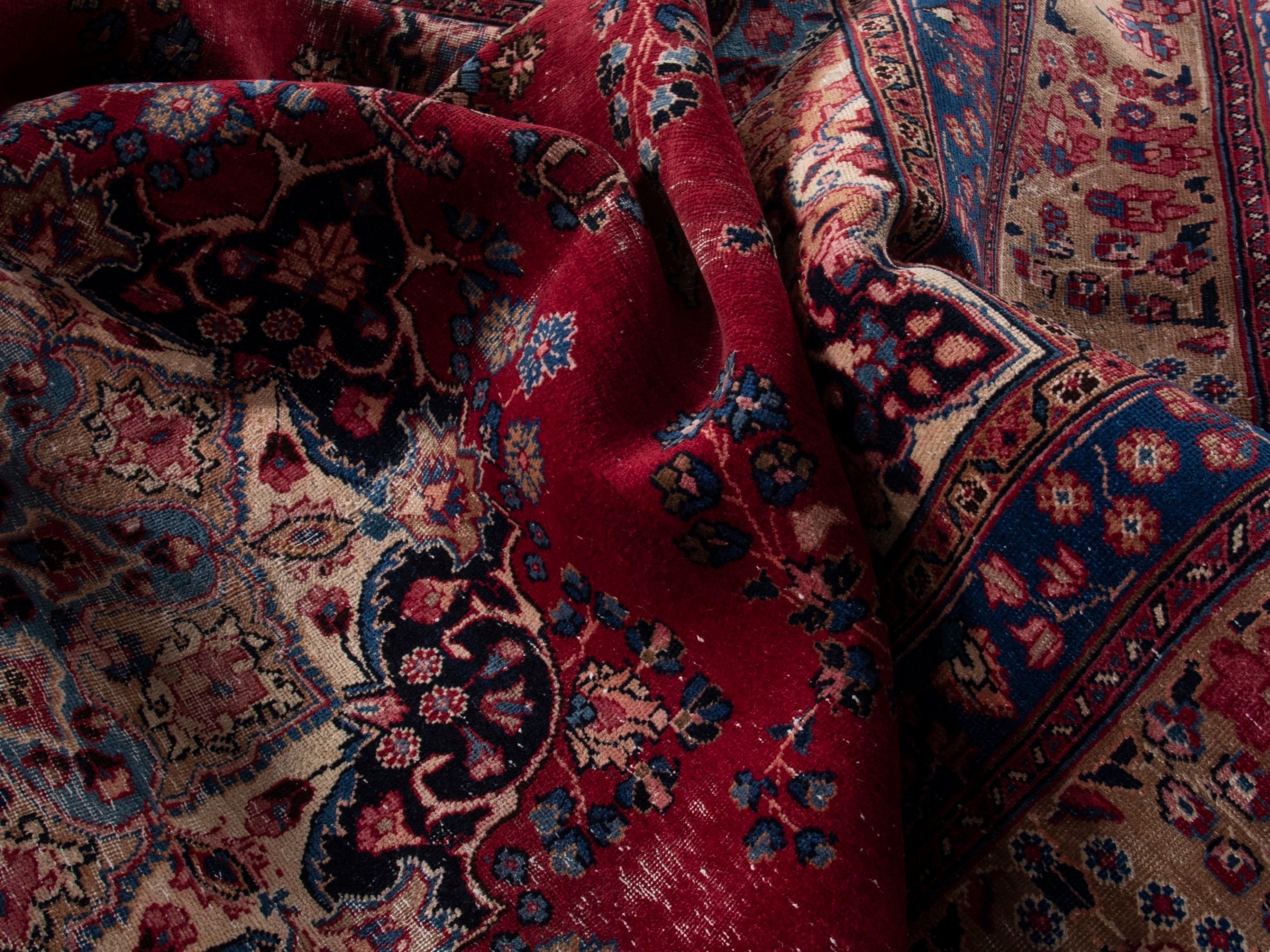 Persian Sabzevar oversized rug in deep red and navy, view 17 of 19