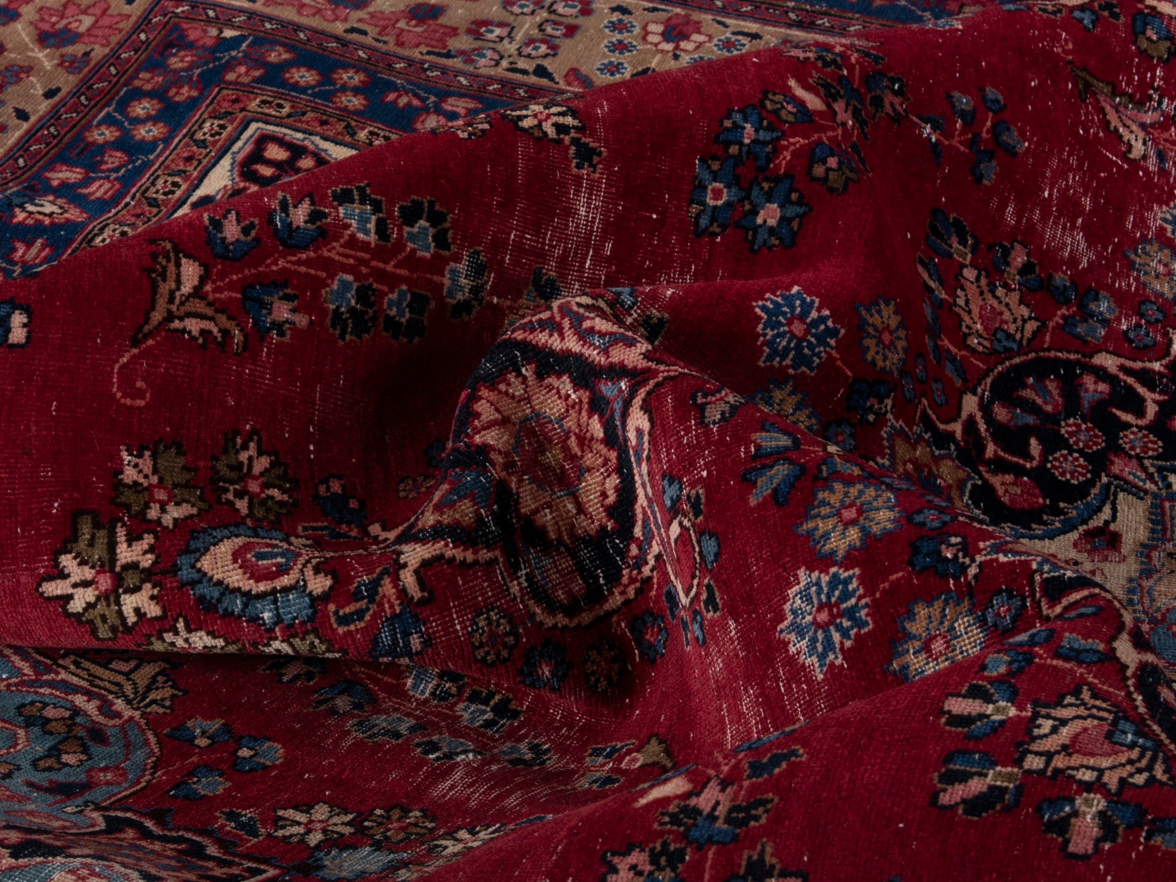 Persian Sabzevar oversized rug in deep red and navy, view 18 of 19