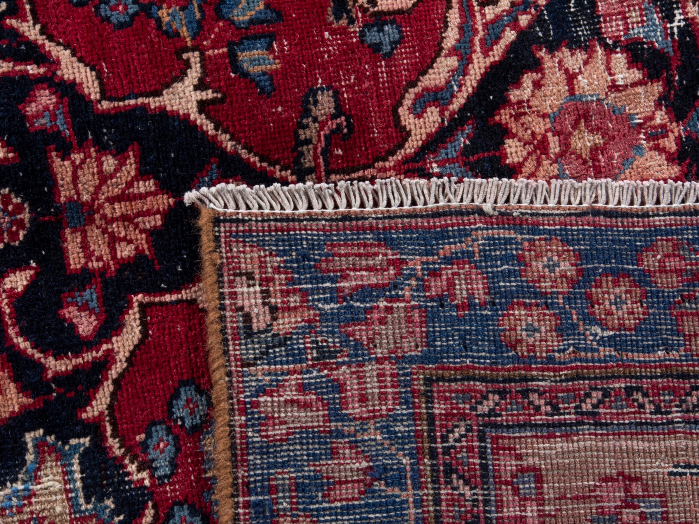 Persian Sabzevar oversized rug in deep red and navy, view 19 of 19