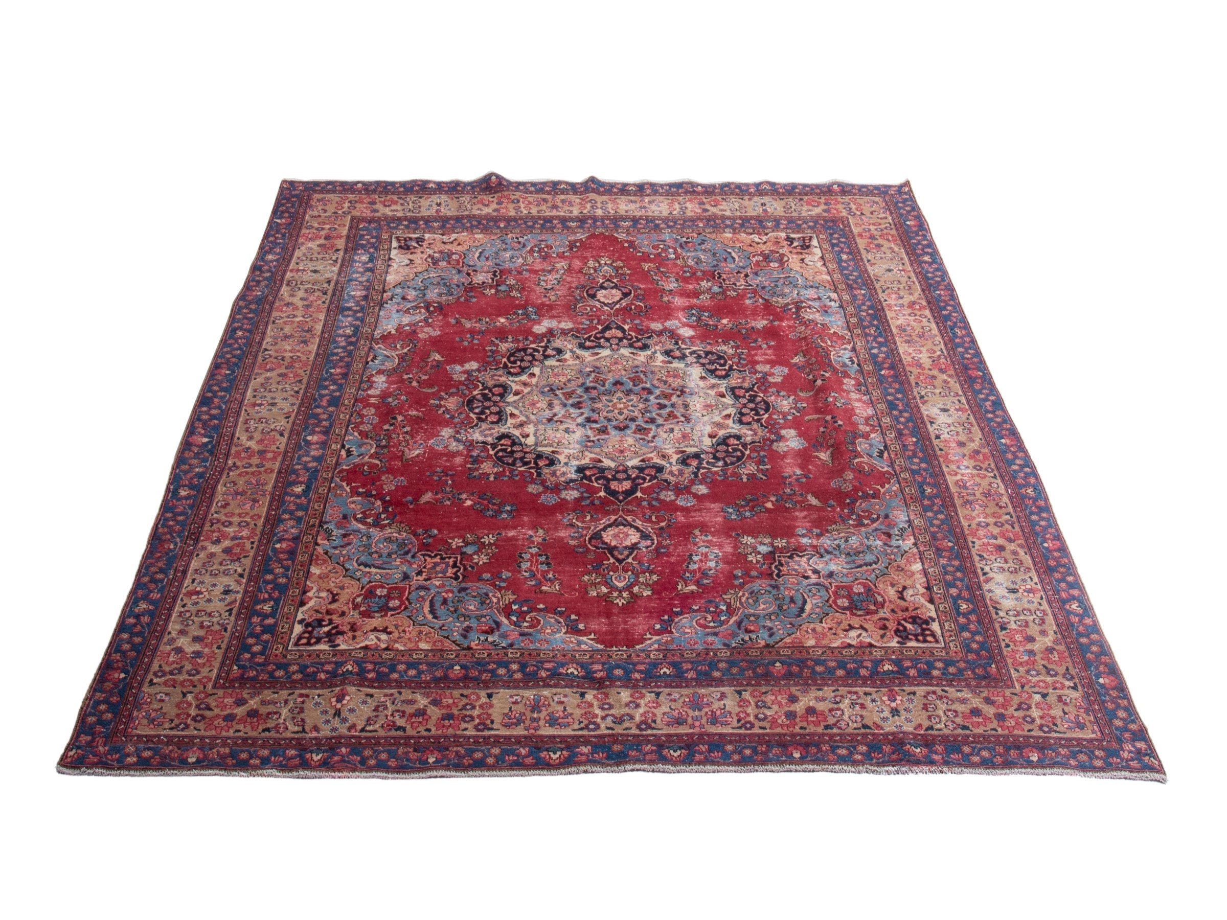 Persian Sabzevar oversized rug in deep red and navy, view 2 of 19