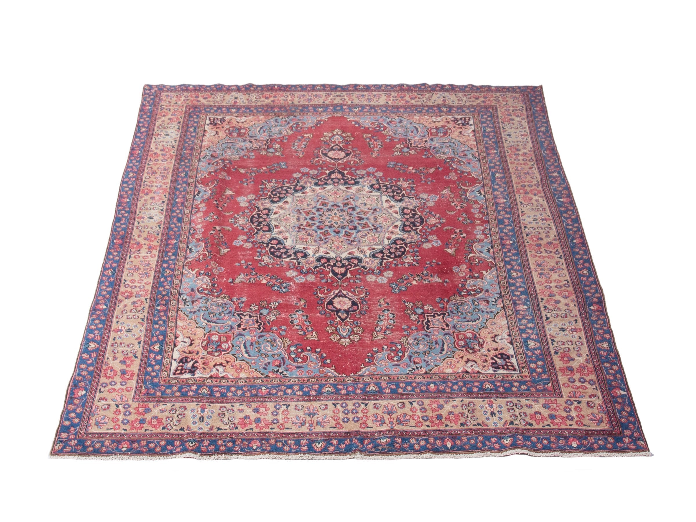 Persian Sabzevar oversized rug in deep red and navy, view 3 of 19