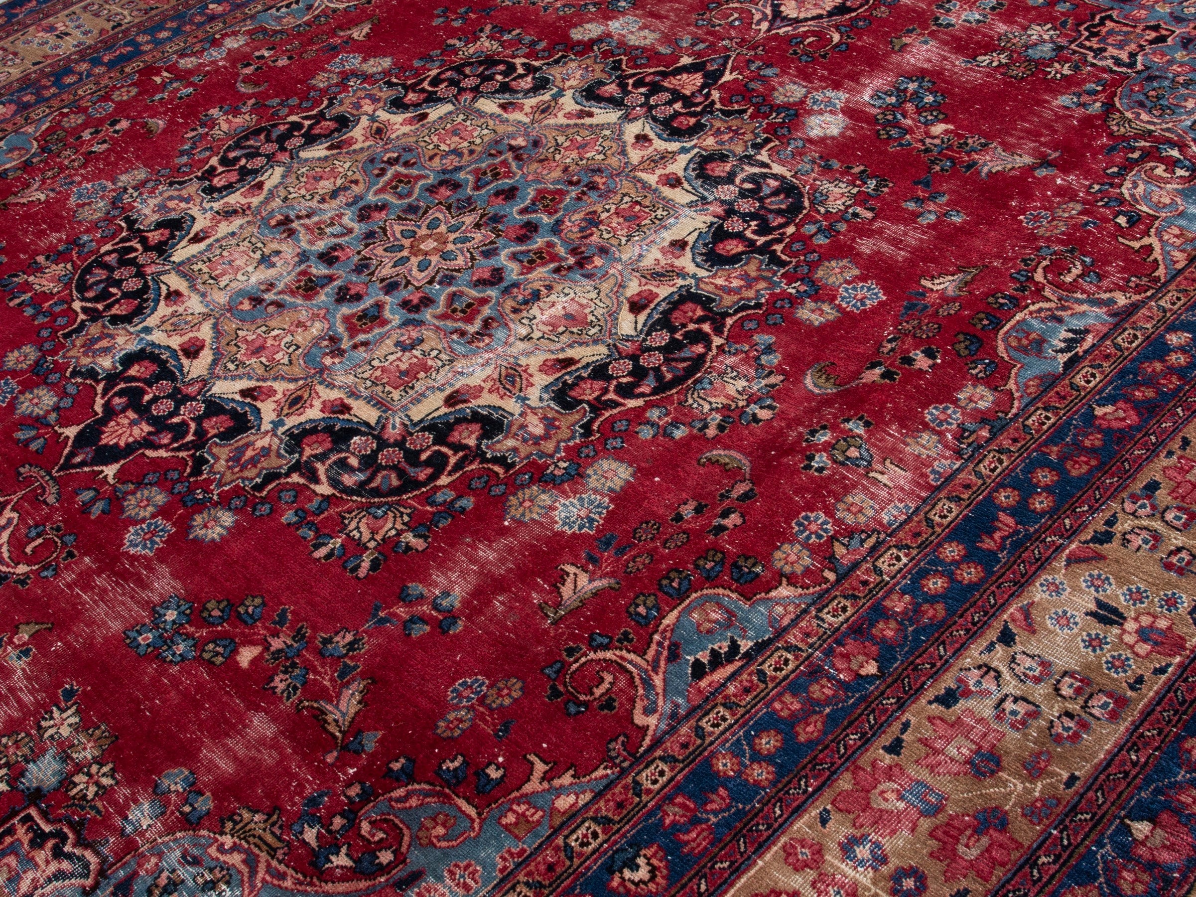 Persian Sabzevar oversized rug in deep red and navy, view 4 of 19