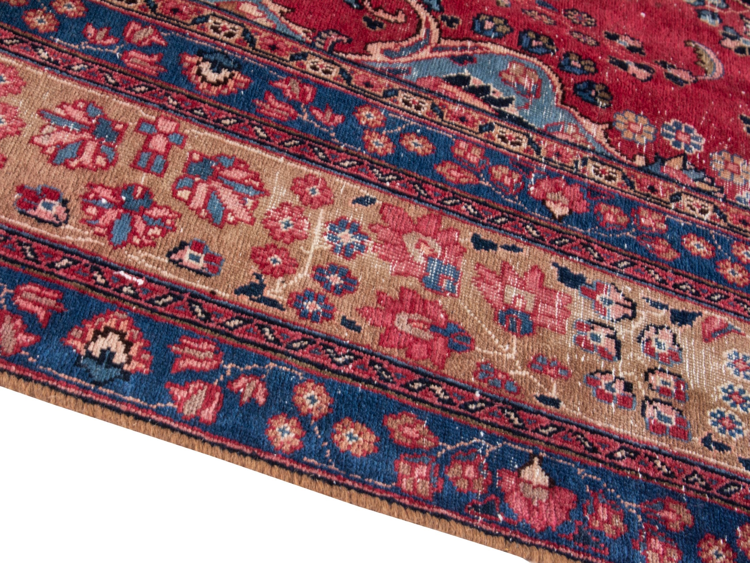 Persian Sabzevar oversized rug in deep red and navy, view 7 of 19