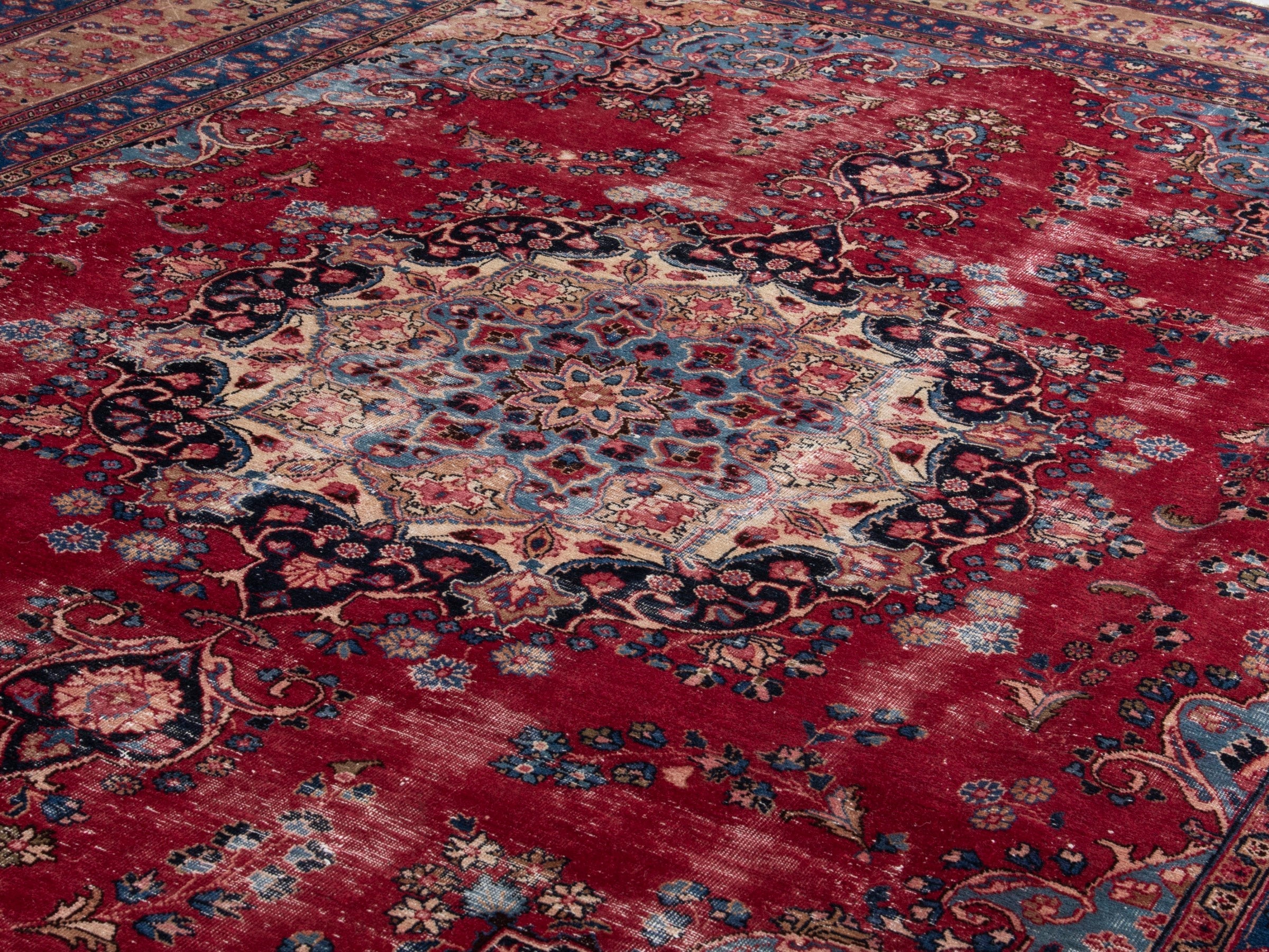 Persian Sabzevar oversized rug in deep red and navy, view 8 of 19