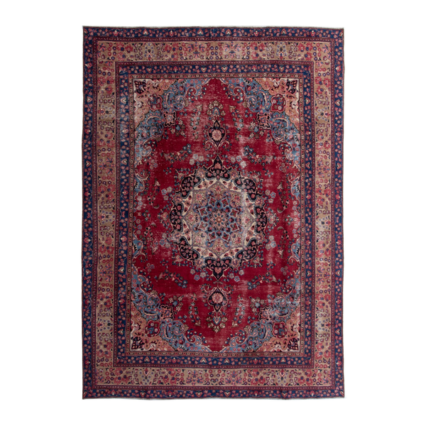 Persian Sabzevar oversized rug in deep red and navy, 9'5" x 12'6"