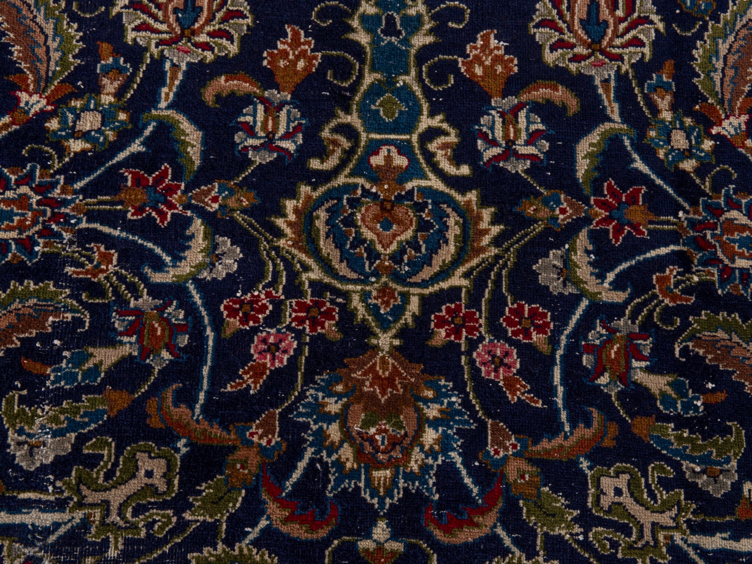 Persian Kashmar oversized rug in navy and rust, view 10 of 17