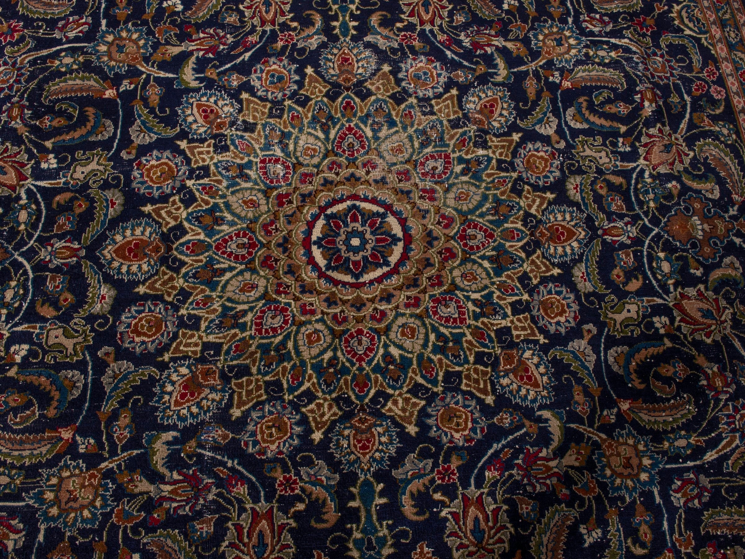 Persian Kashmar oversized rug in navy and rust, view 11 of 17