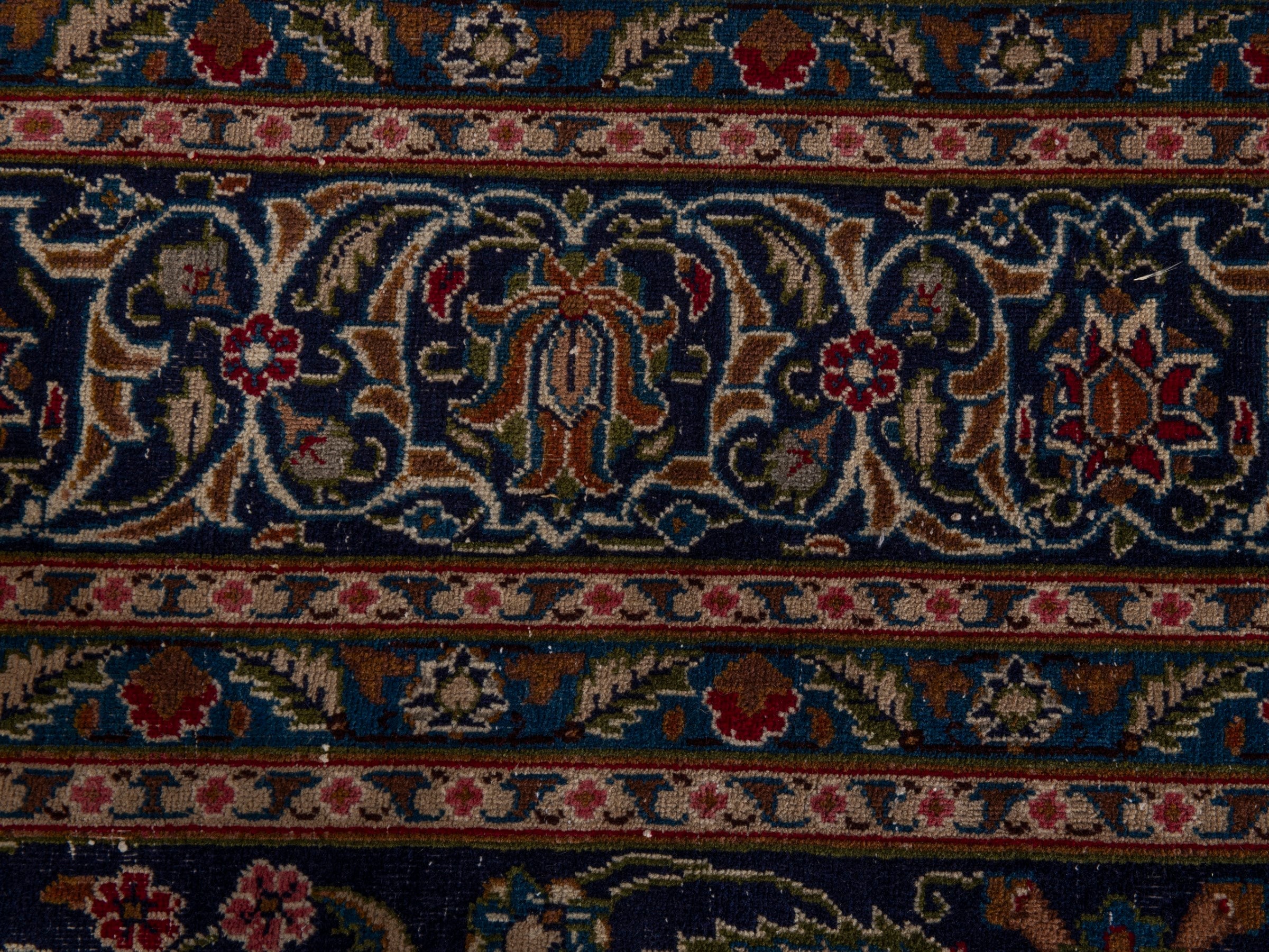 Persian Kashmar oversized rug in navy and rust, view 12 of 17