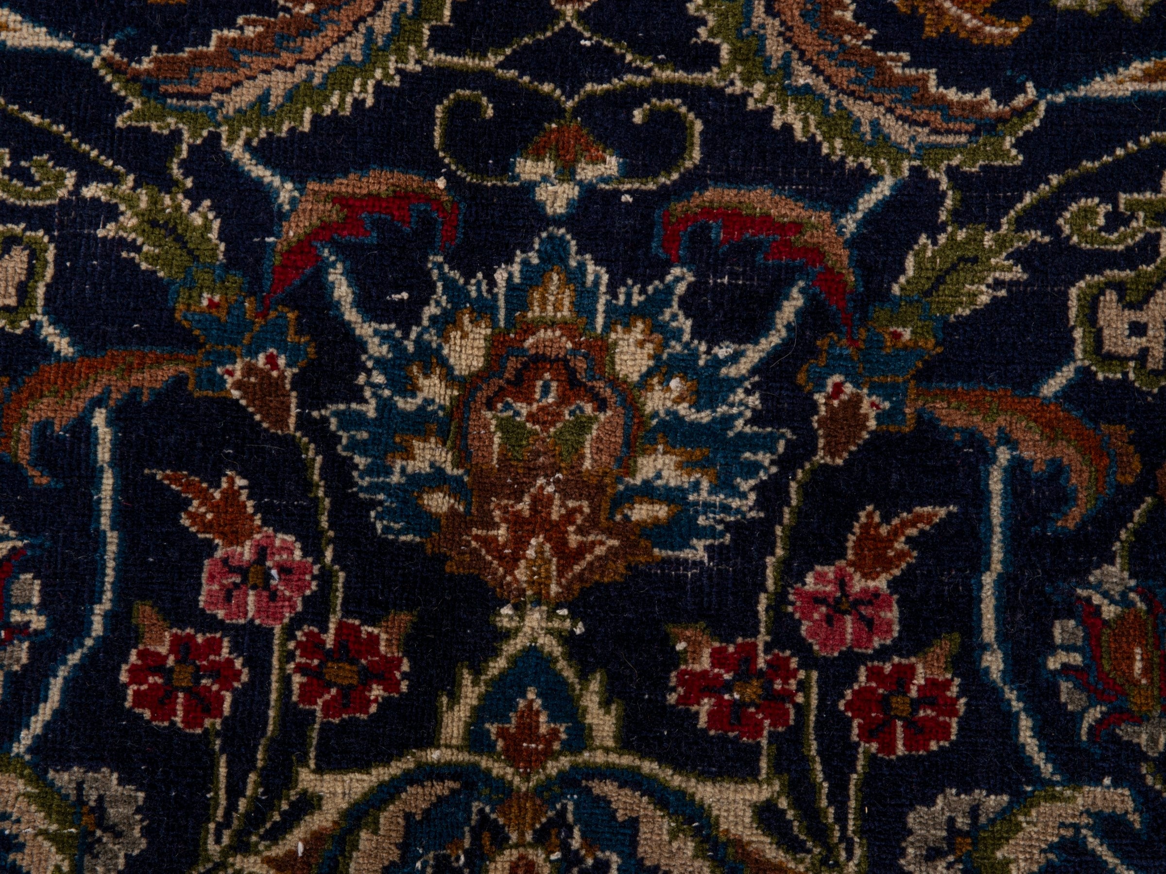 Persian Kashmar oversized rug in navy and rust, view 13 of 17