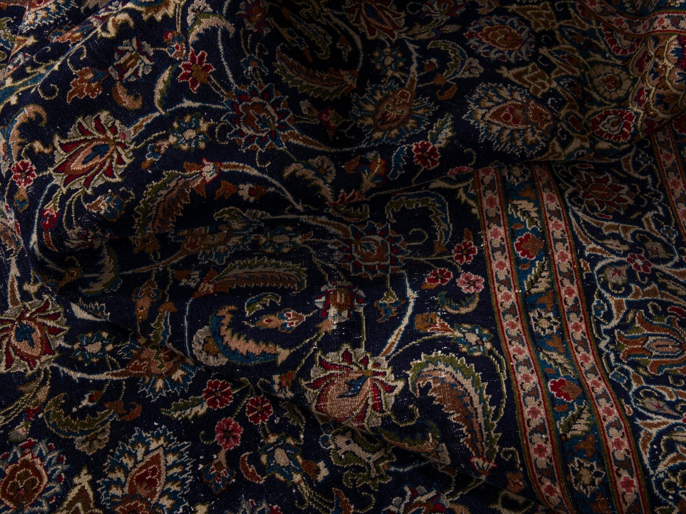 Persian Kashmar oversized rug in navy and rust, view 15 of 17