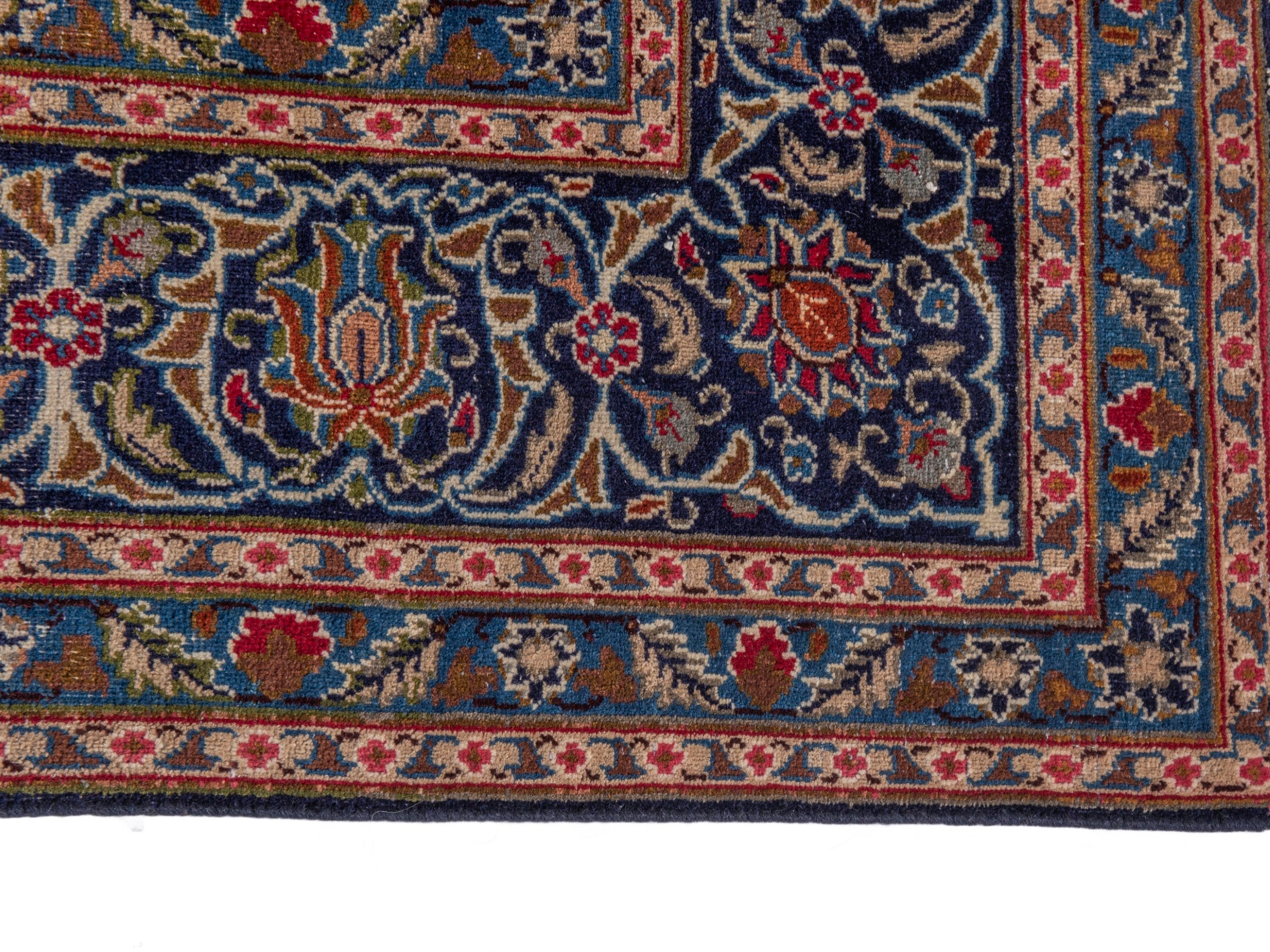Persian Kashmar oversized rug in navy and rust, view 4 of 17