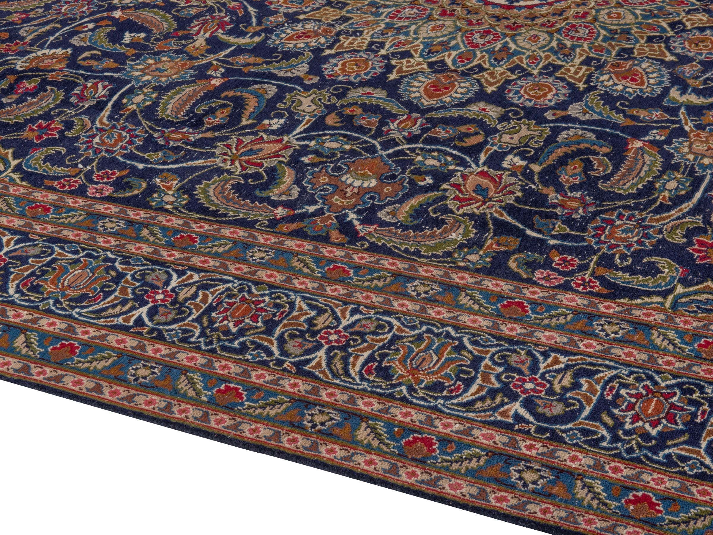 Persian Kashmar oversized rug in navy and rust, view 7 of 17