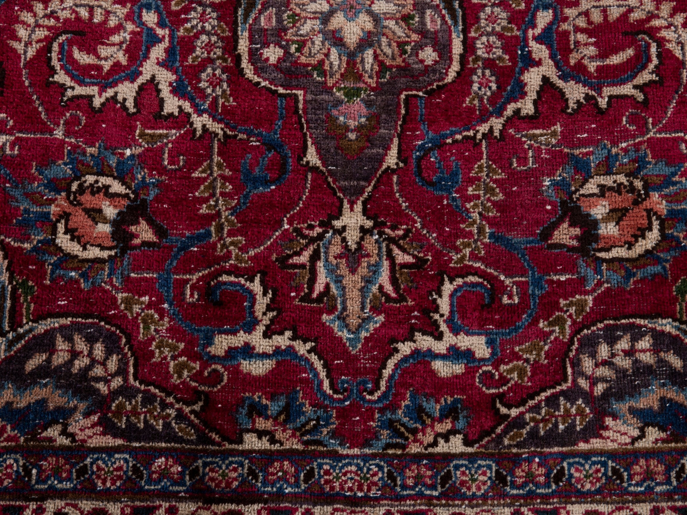 Persian Mashhad oversized rug in burgundy and faded red, view 10 of 23
