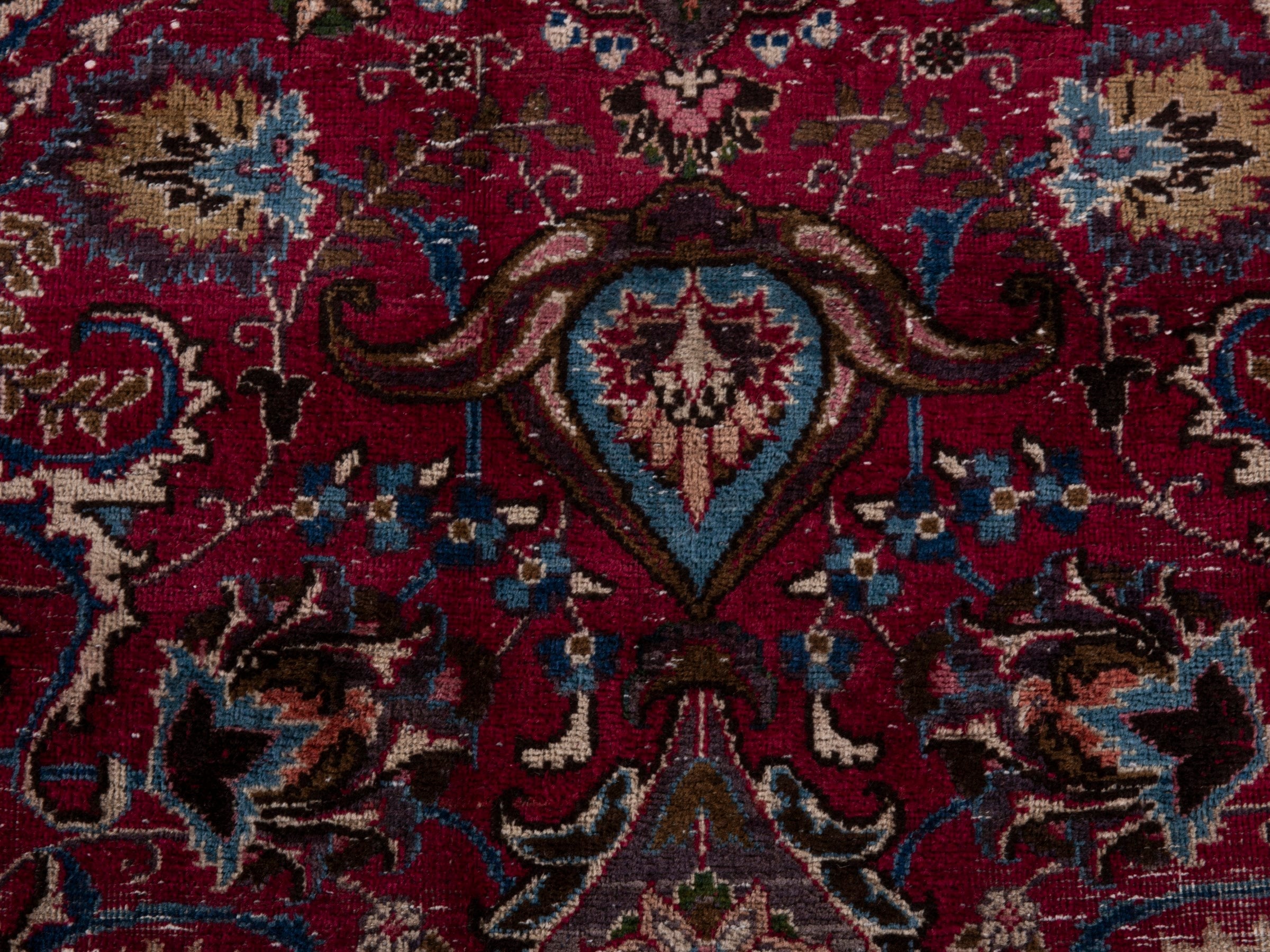Persian Mashhad oversized rug in burgundy and faded red, view 11 of 23