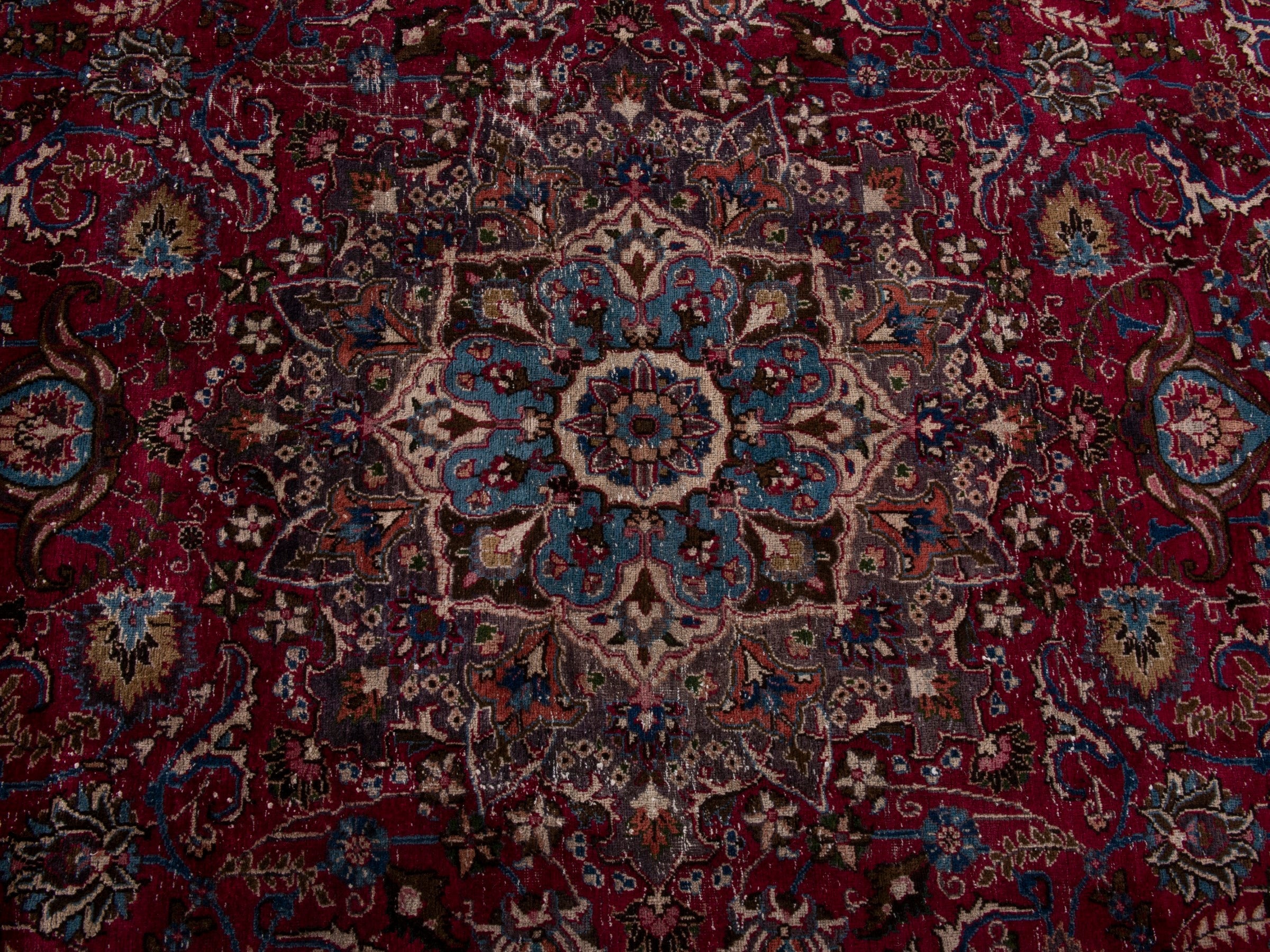 Persian Mashhad oversized rug in burgundy and faded red, view 12 of 23
