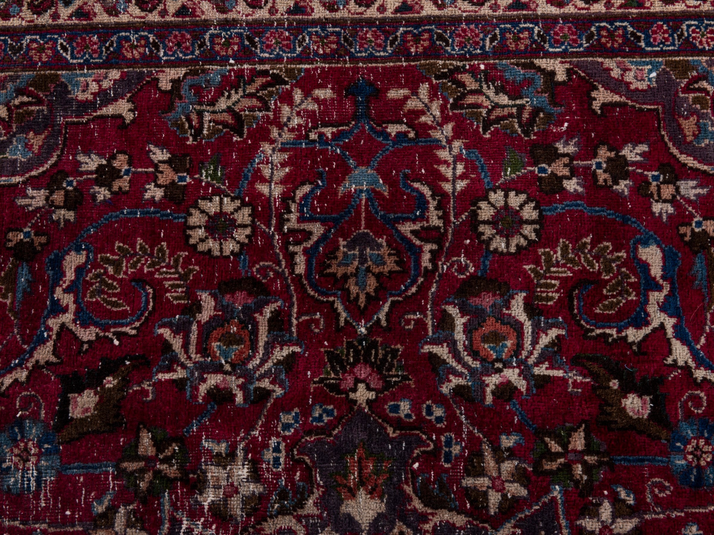 Persian Mashhad oversized rug in burgundy and faded red, view 13 of 23