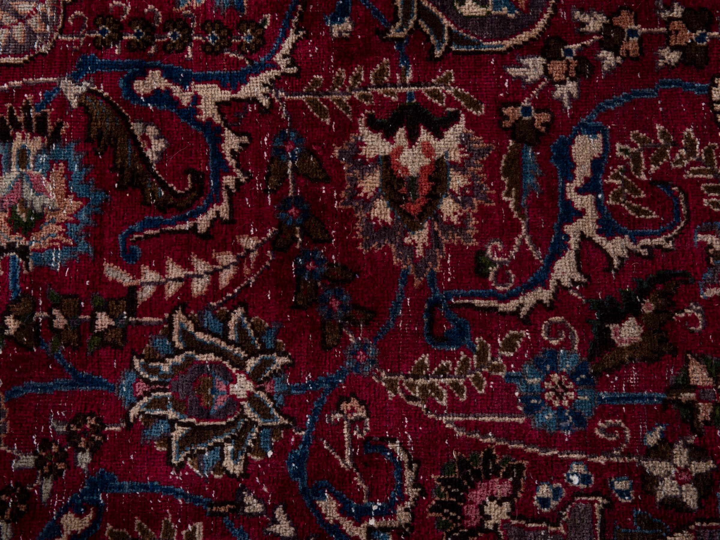 Persian Mashhad oversized rug in burgundy and faded red, view 16 of 23