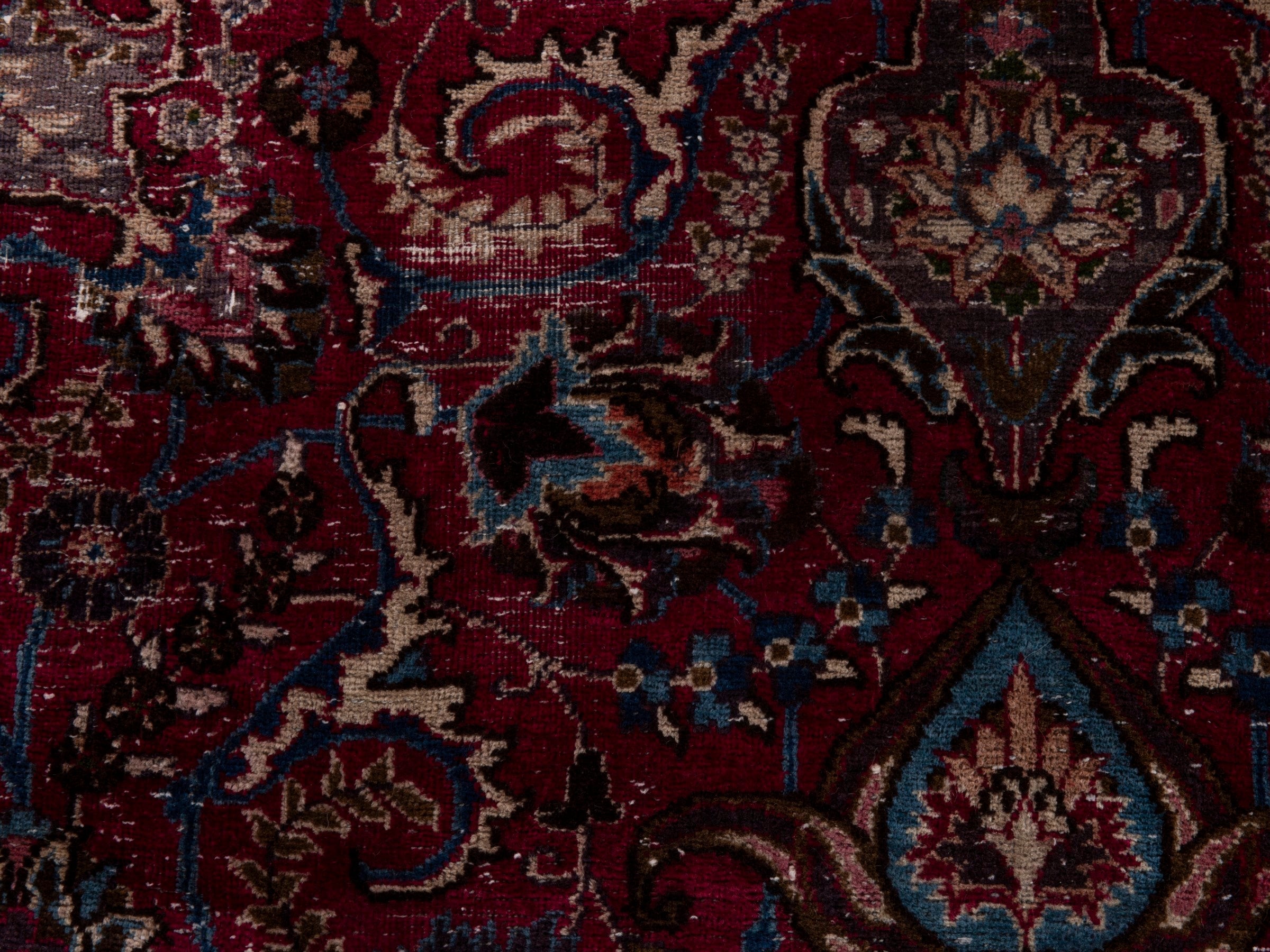 Persian Mashhad oversized rug in burgundy and faded red, view 17 of 23