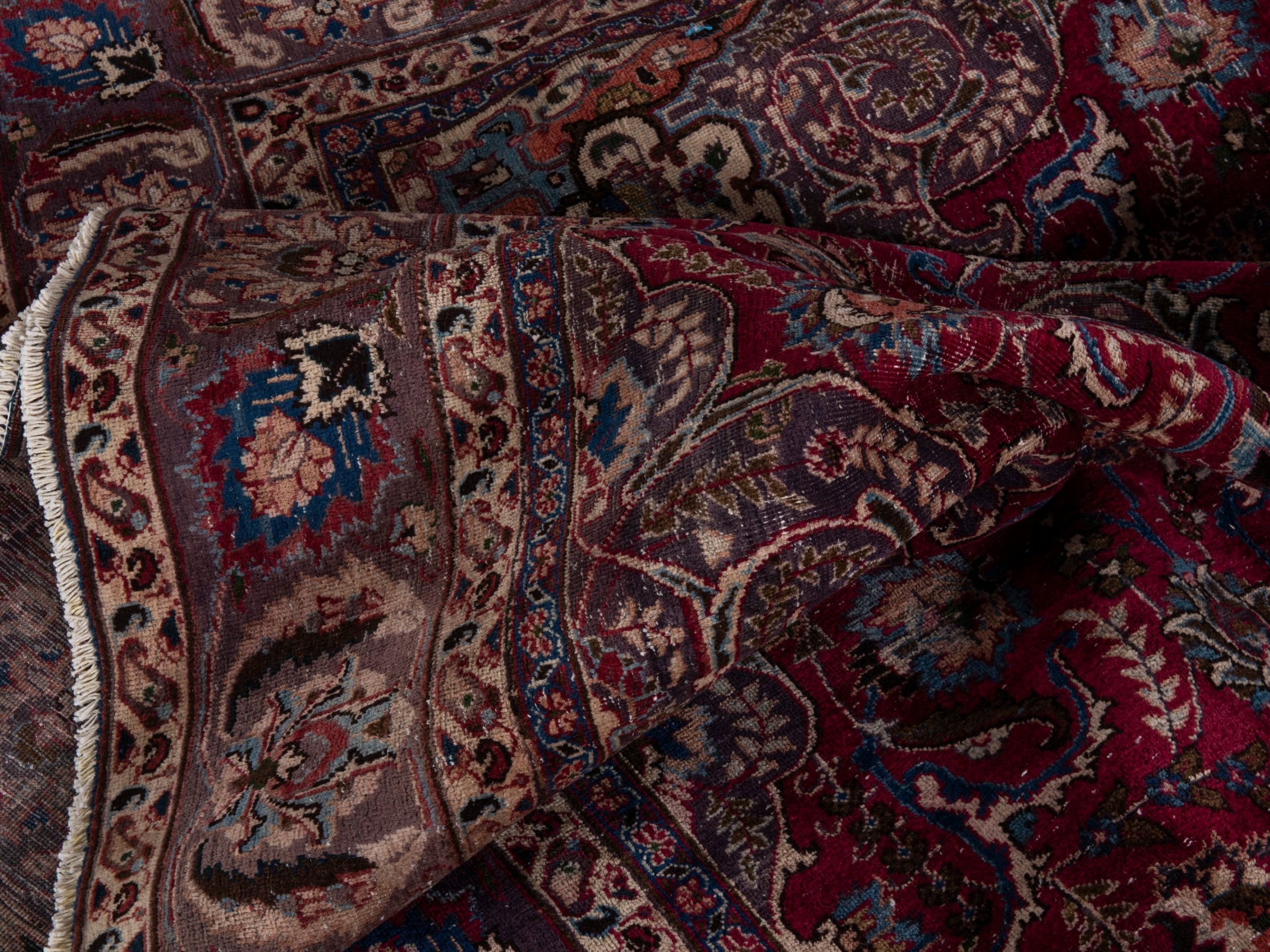 Persian Mashhad oversized rug in burgundy and faded red, view 20 of 23