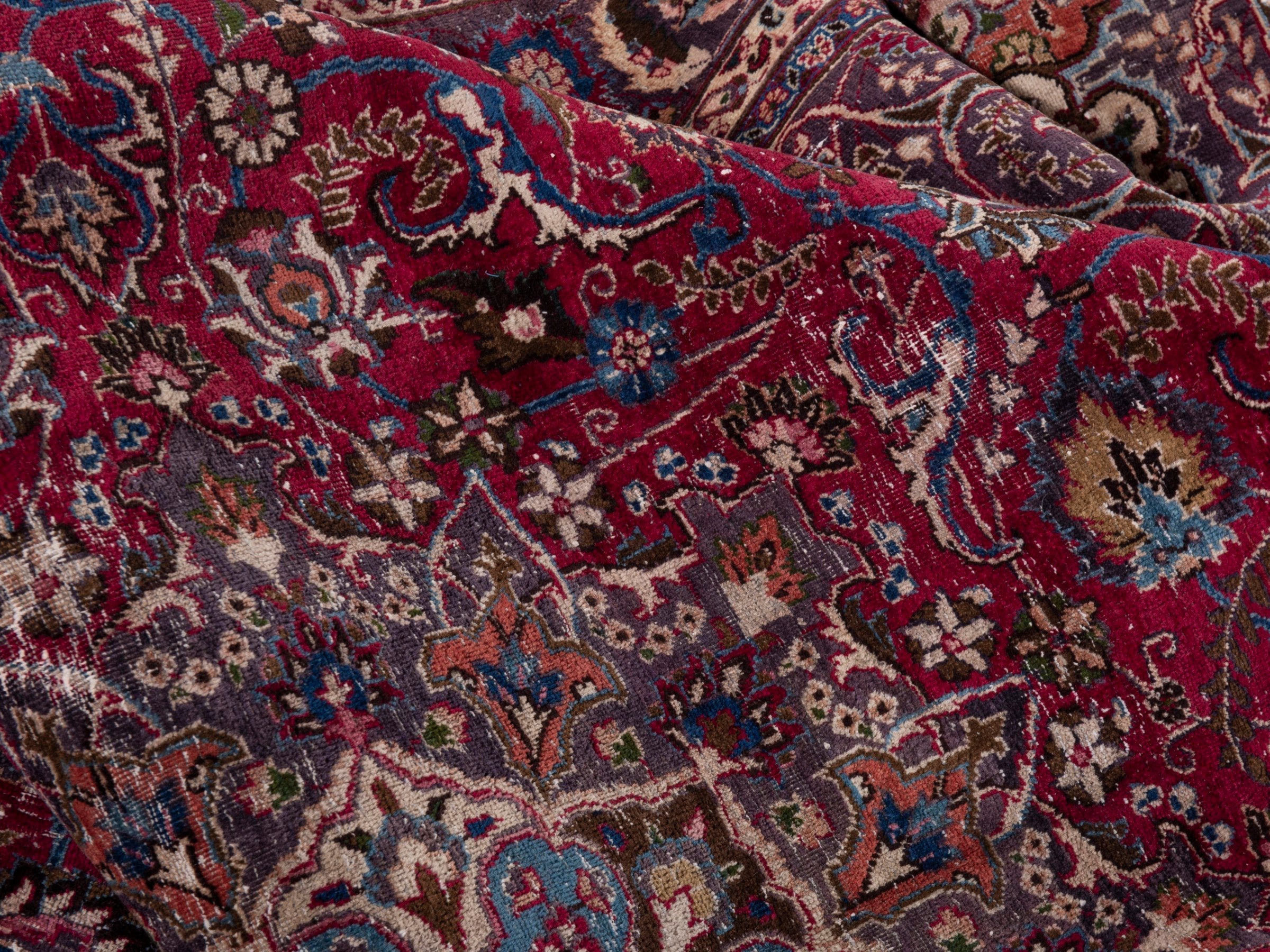 Persian Mashhad oversized rug in burgundy and faded red, view 21 of 23