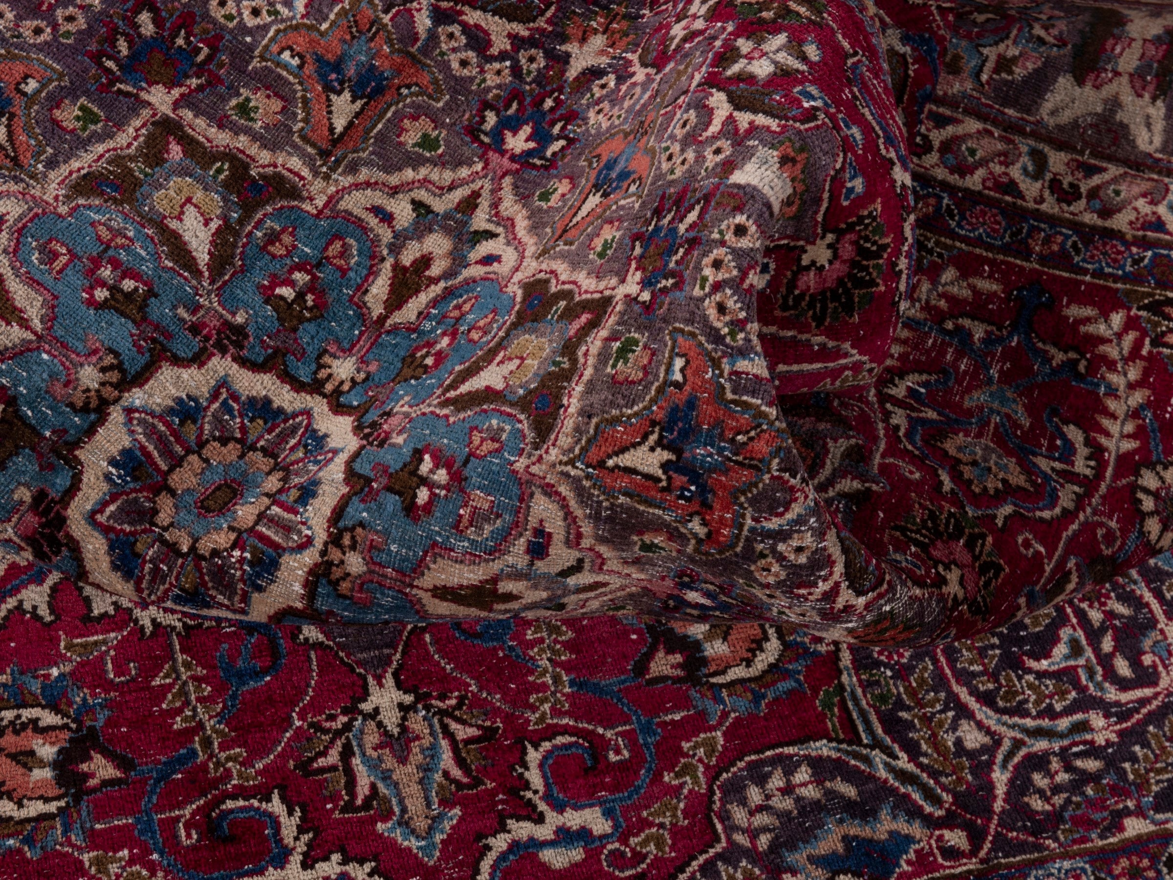 Persian Mashhad oversized rug in burgundy and faded red, view 22 of 23