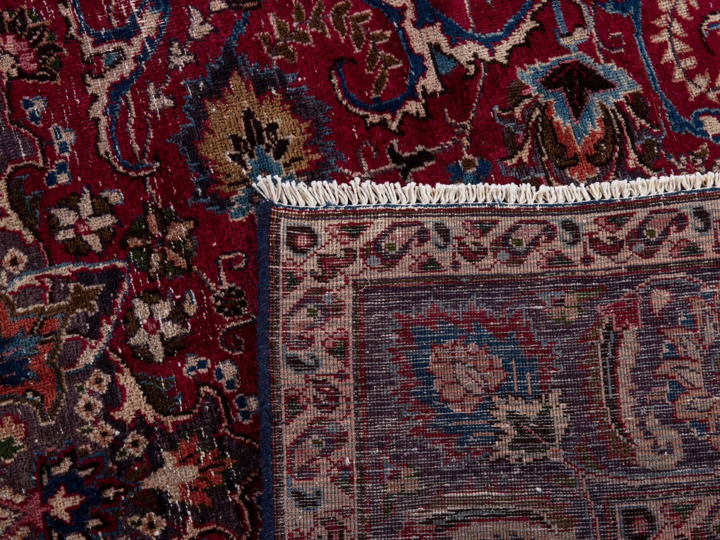 Persian Mashhad oversized rug in burgundy and faded red, view 23 of 23