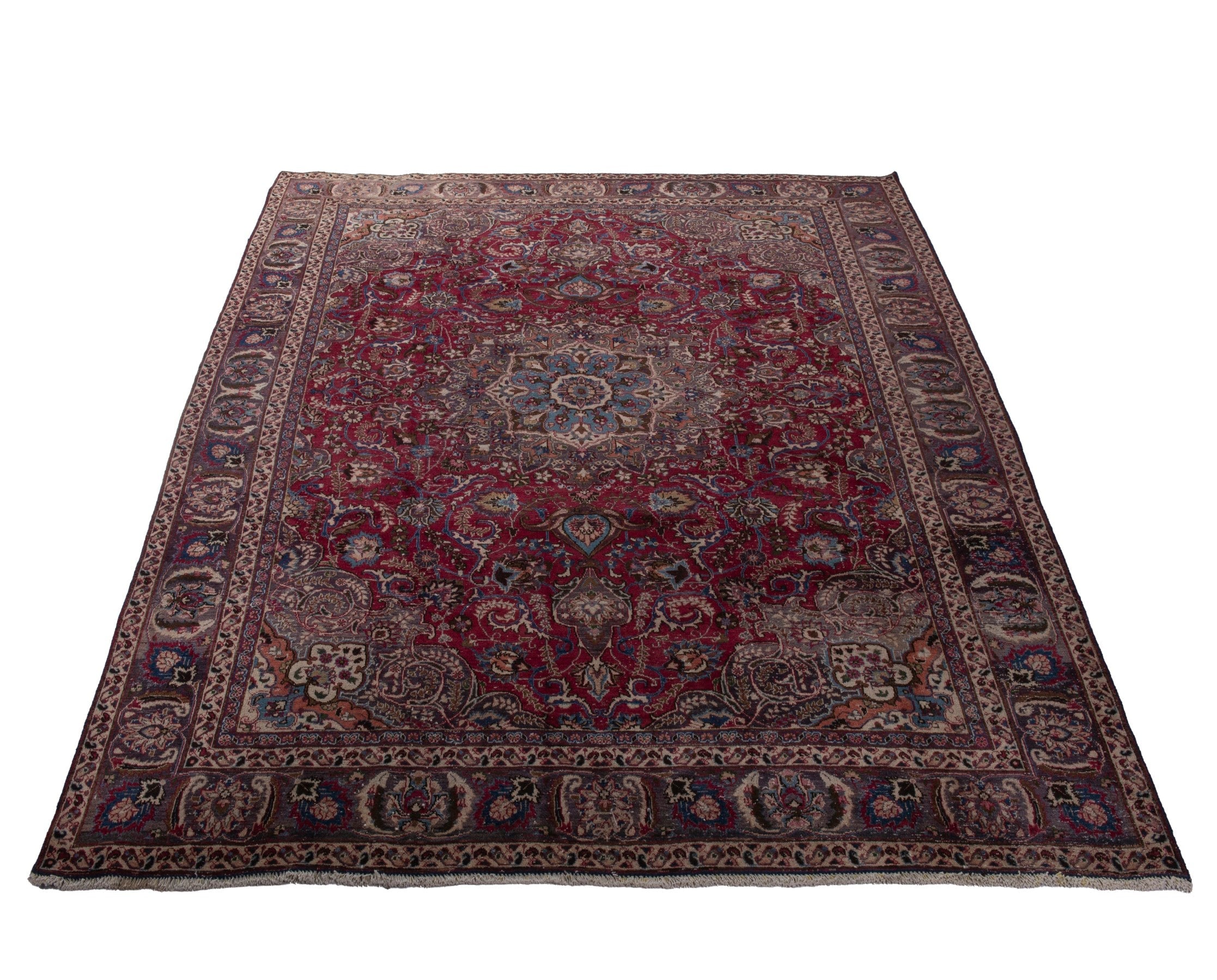 Persian Mashhad oversized rug in burgundy and faded red, view 2 of 23