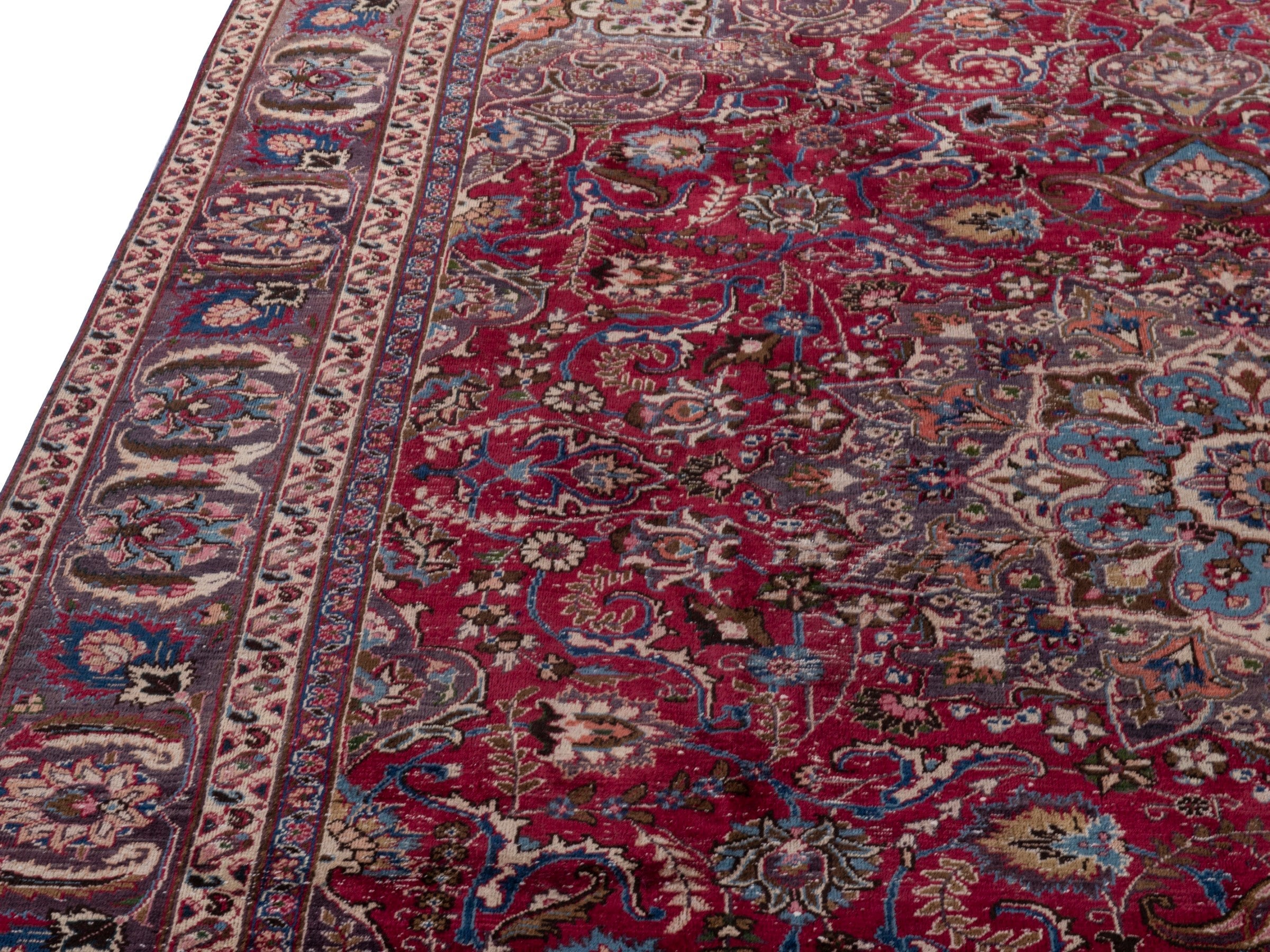 Persian Mashhad oversized rug in burgundy and faded red, view 6 of 23