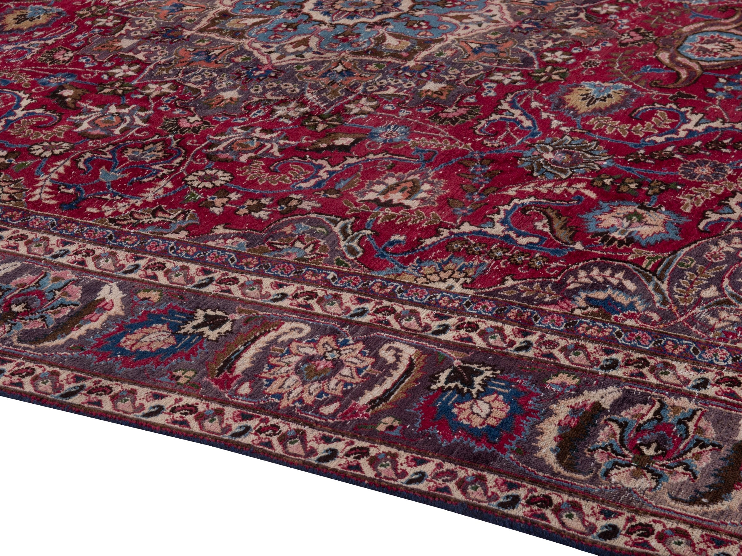 Persian Mashhad oversized rug in burgundy and faded red, view 7 of 23