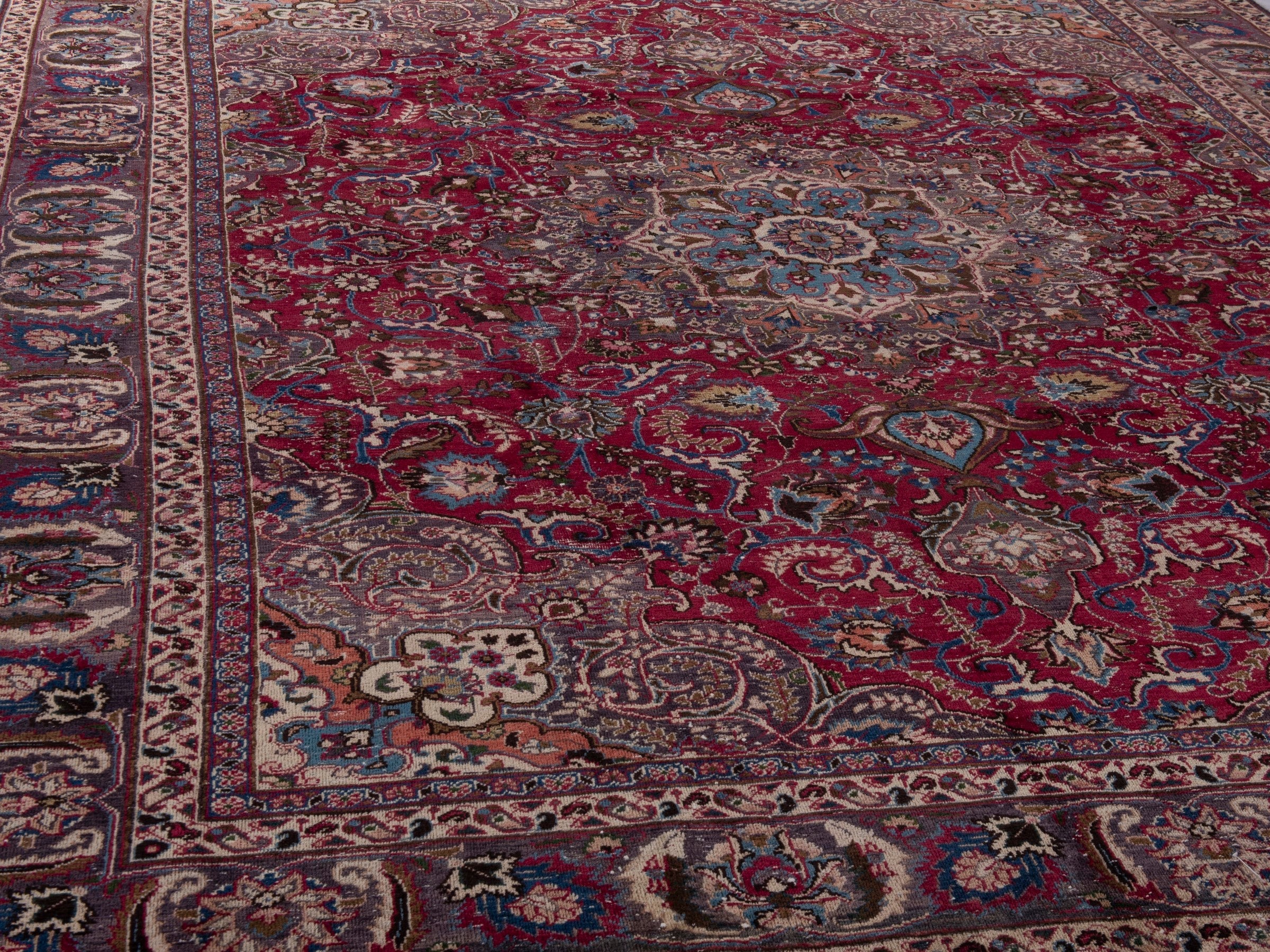 Persian Mashhad oversized rug in burgundy and faded red, view 8 of 23