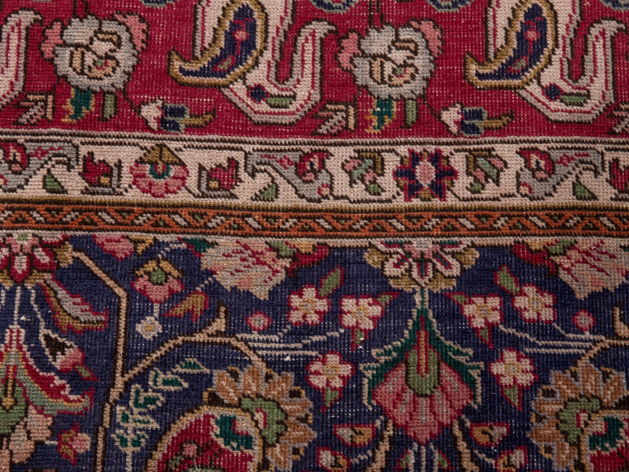 Persian Tabriz oversized rug in navy and burgundy, view 14 of 17