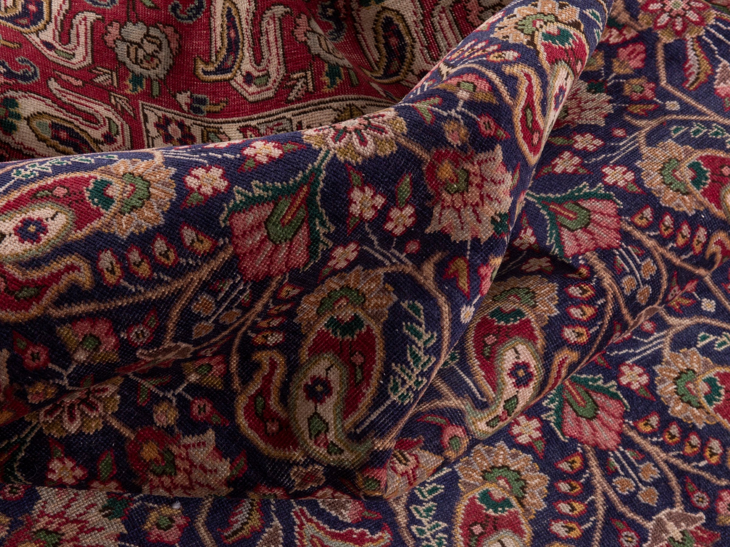 Persian Tabriz oversized rug in navy and burgundy, view 15 of 17