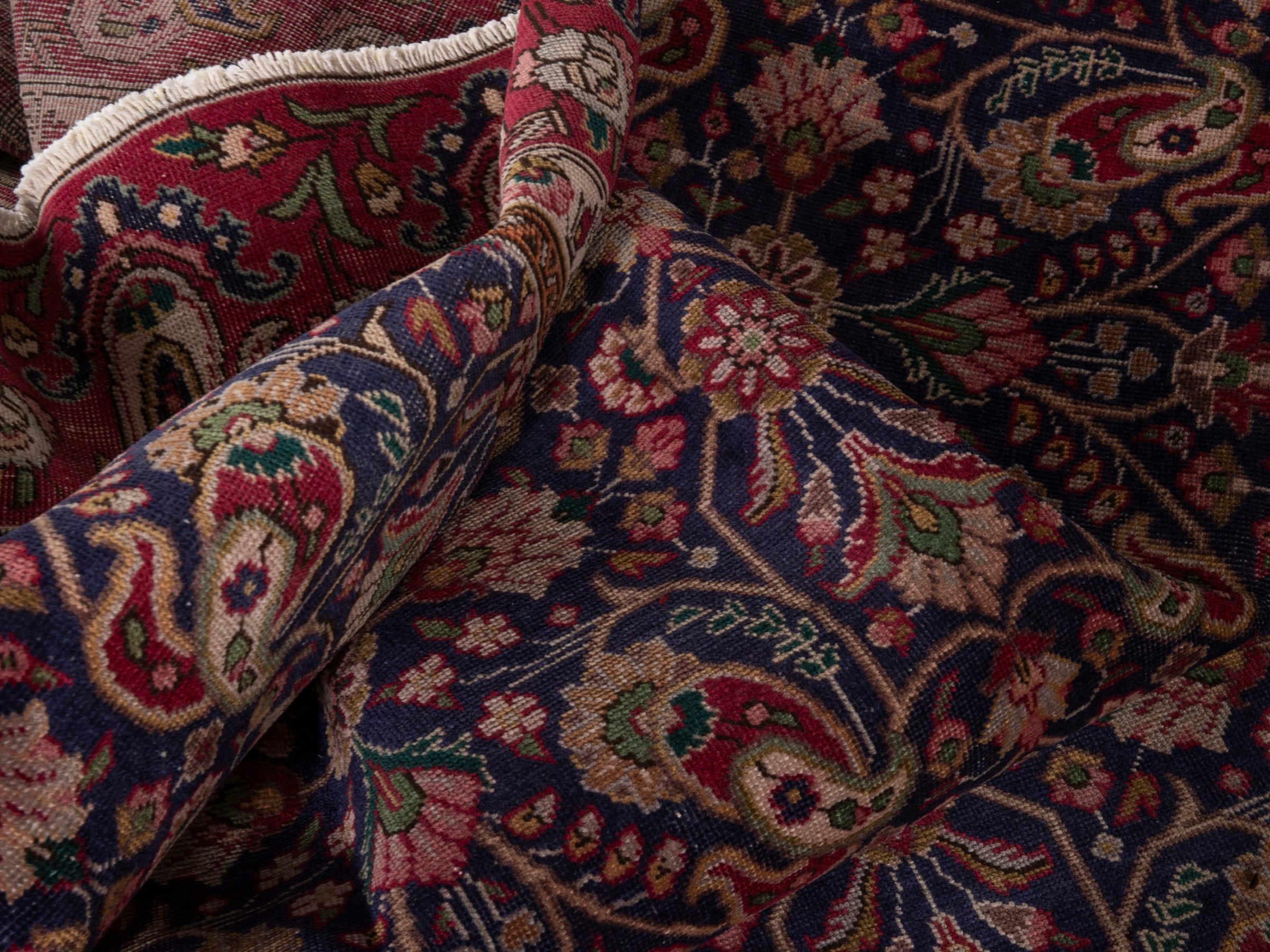 Persian Tabriz oversized rug in navy and burgundy, view 16 of 17