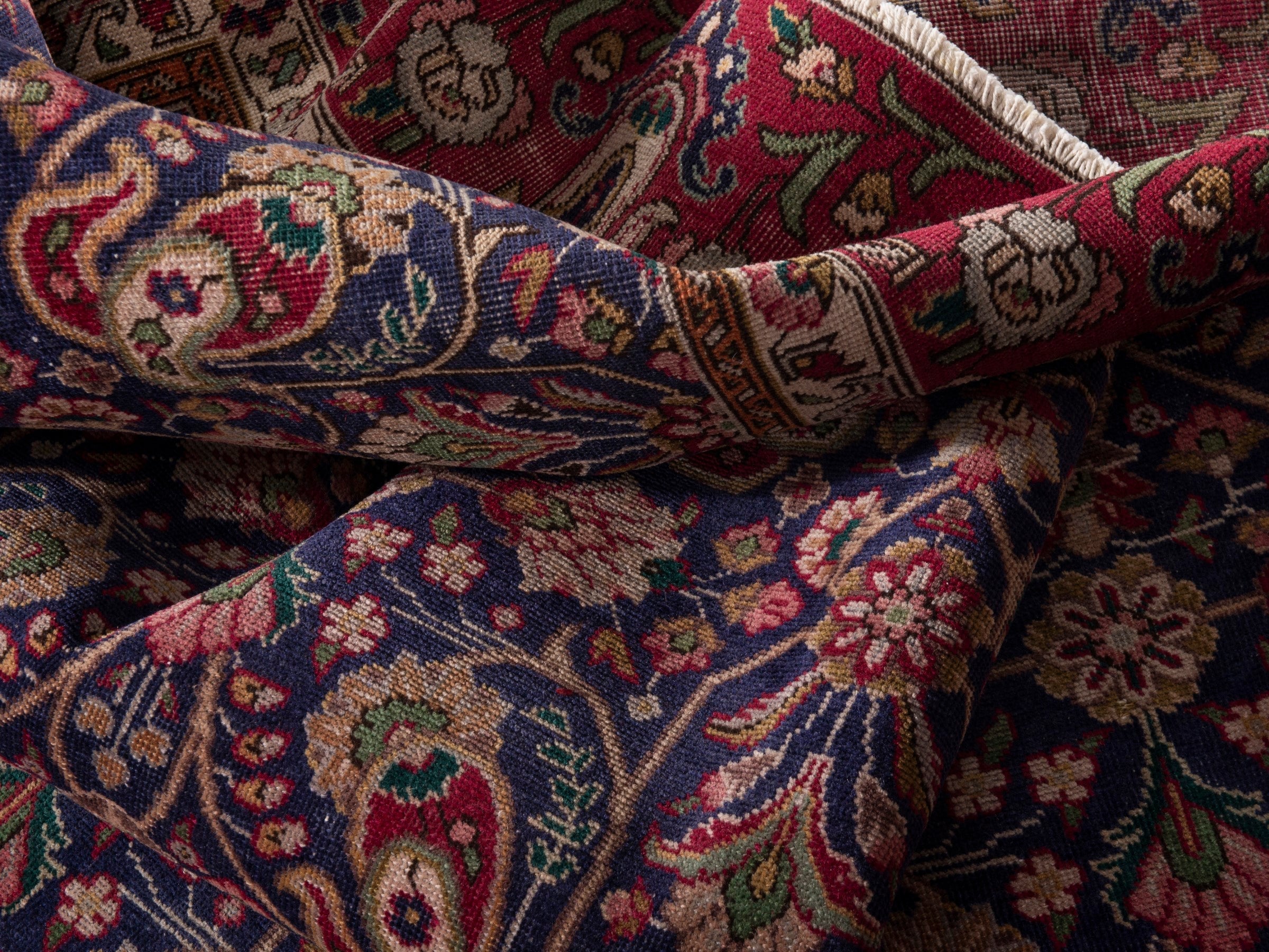 Persian Tabriz oversized rug in navy and burgundy, view 17 of 17