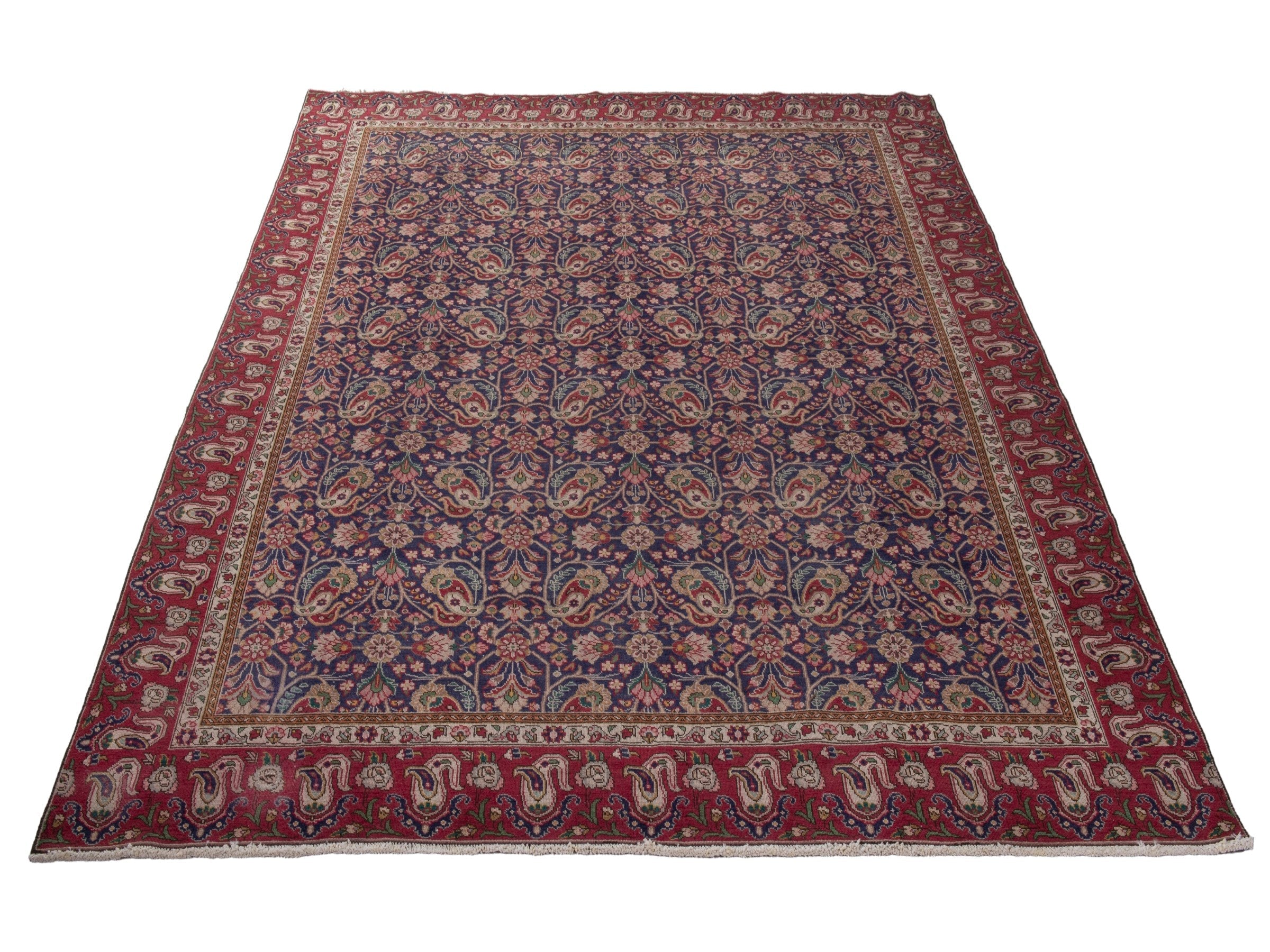Persian Tabriz oversized rug in navy and burgundy, view 2 of 17