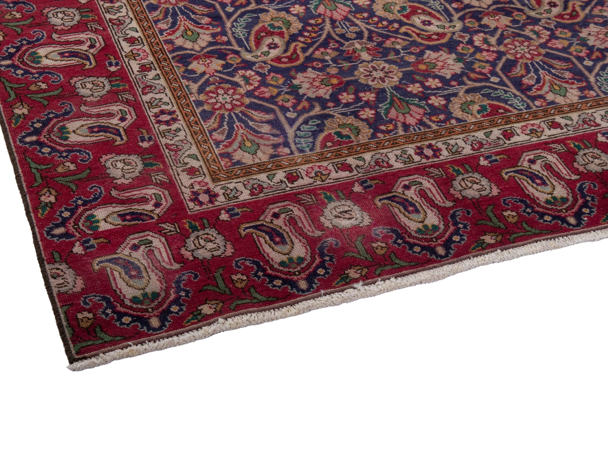 Persian Tabriz oversized rug in navy and burgundy, view 5 of 17
