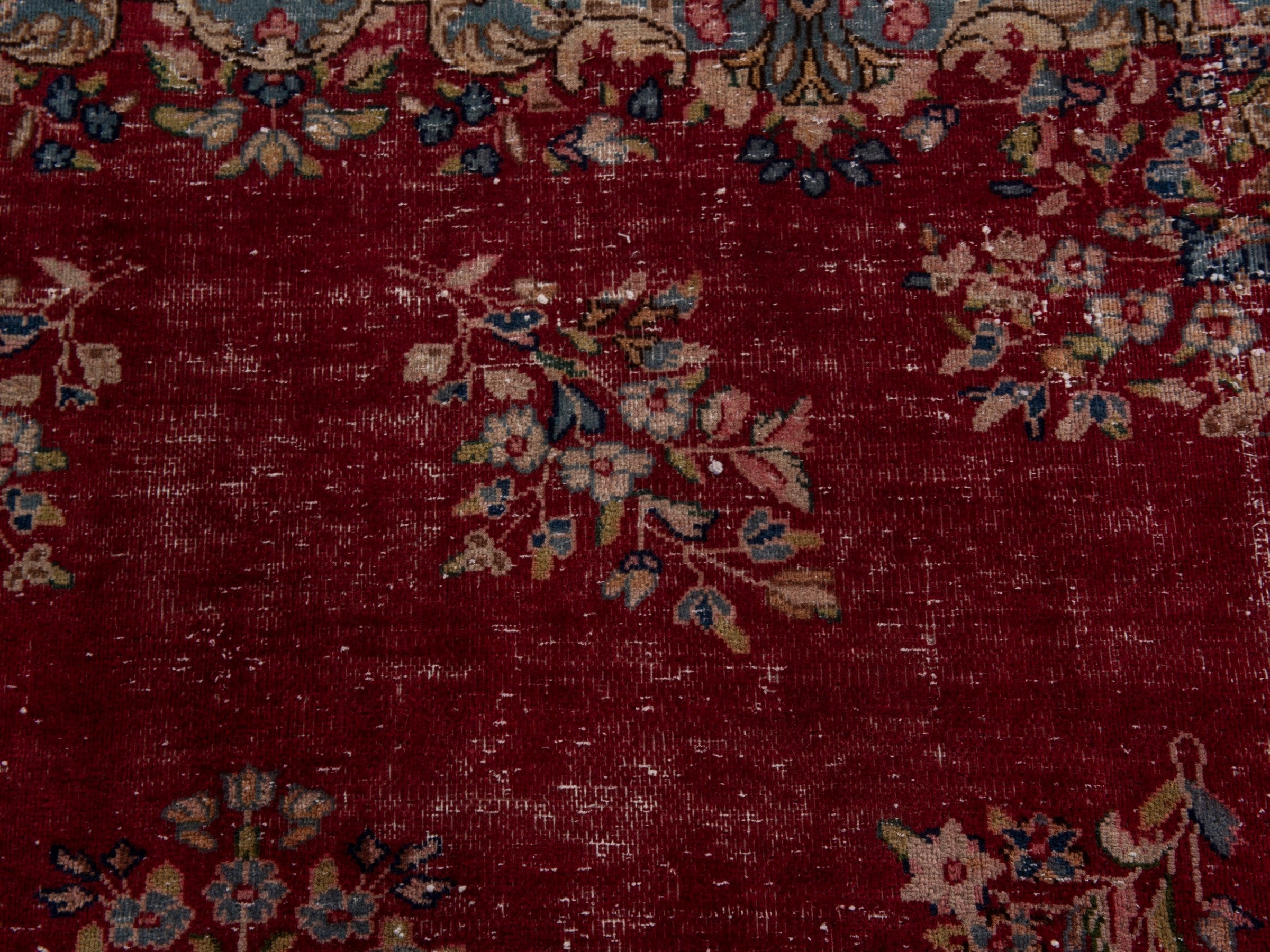 Persian Kerman area rug in burgundy and deep red, view 10 of 10