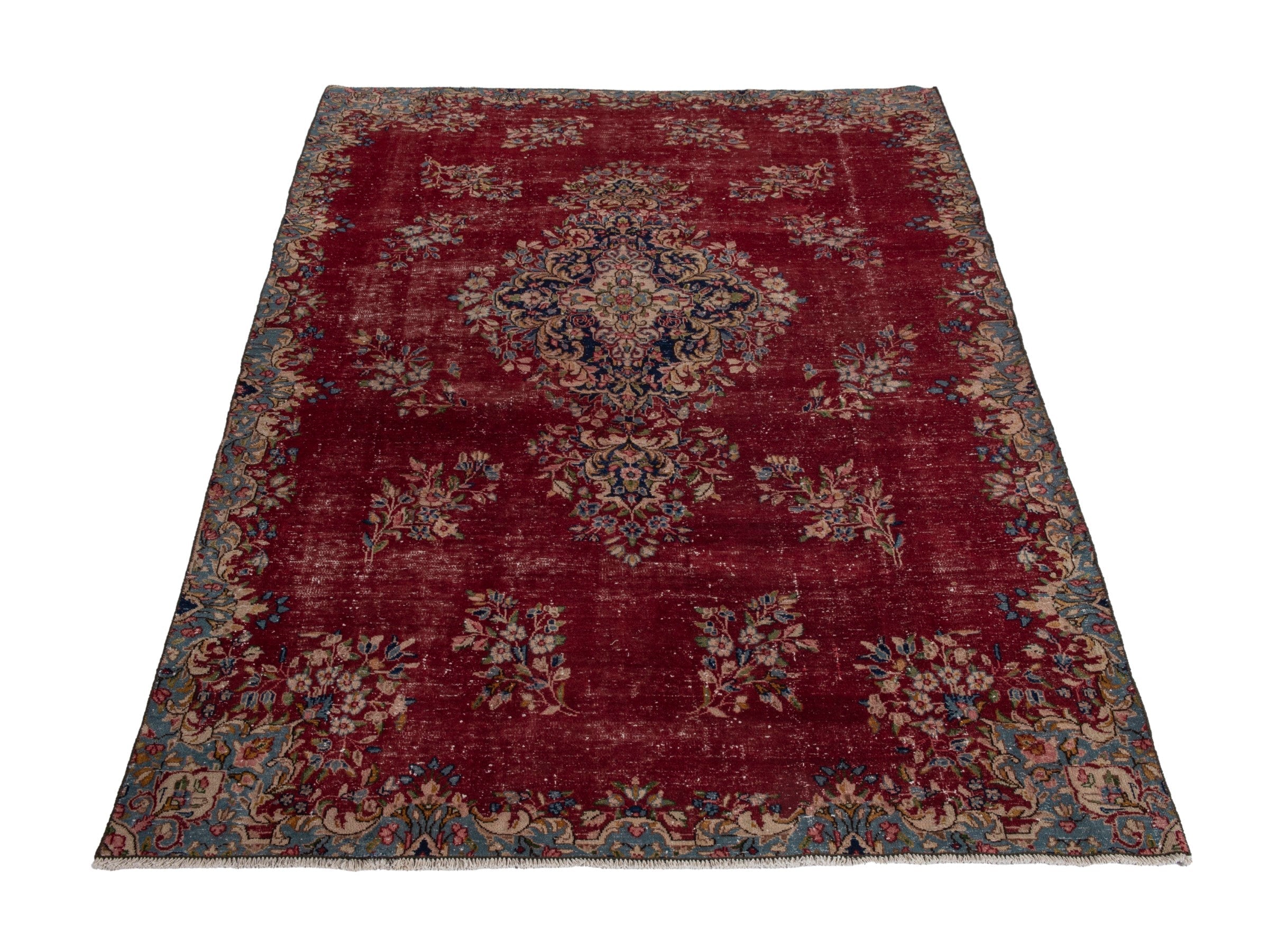 Persian Kerman area rug in burgundy and deep red, view 2 of 10