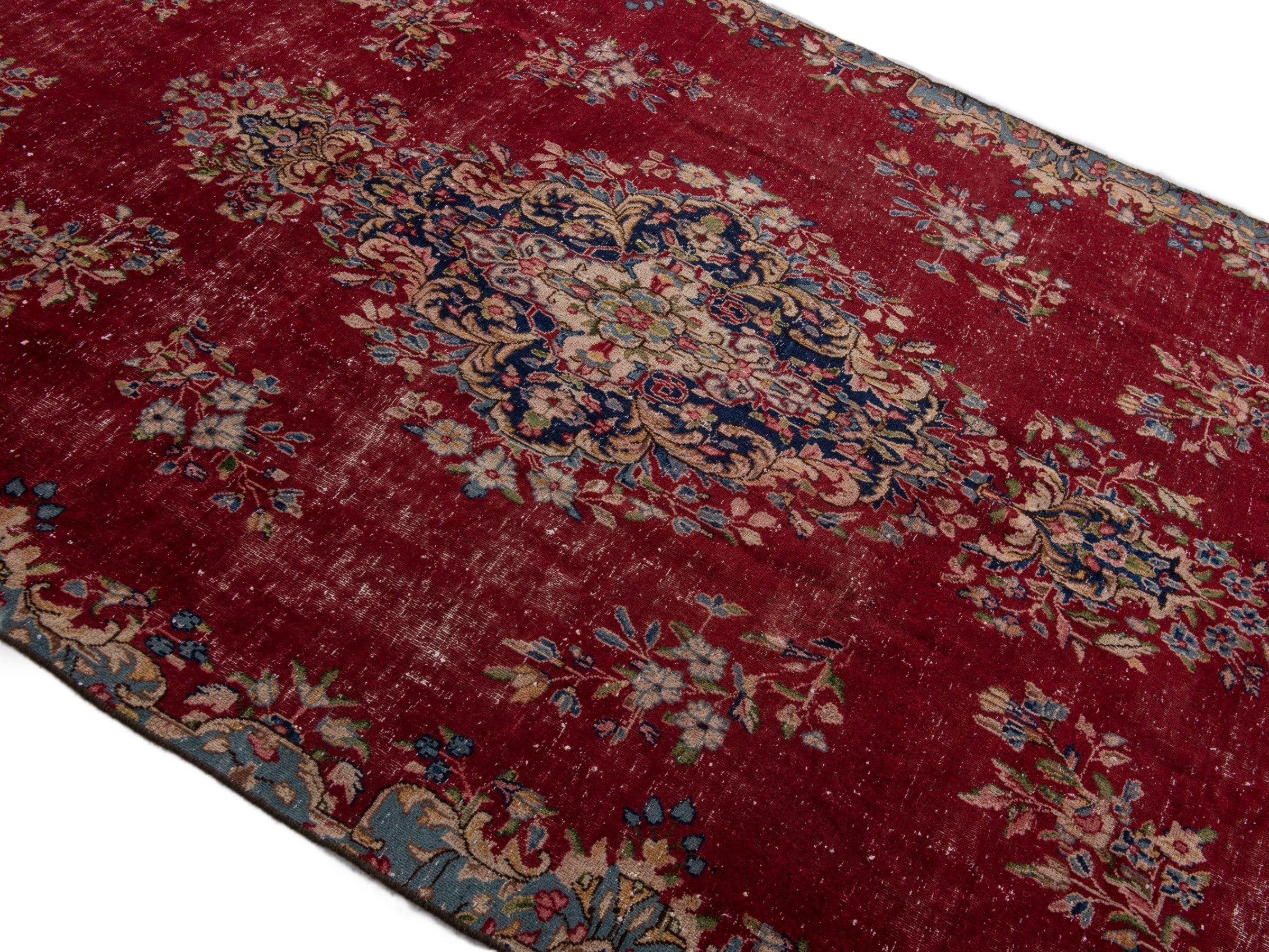 Persian Kerman area rug in burgundy and deep red, view 3 of 10
