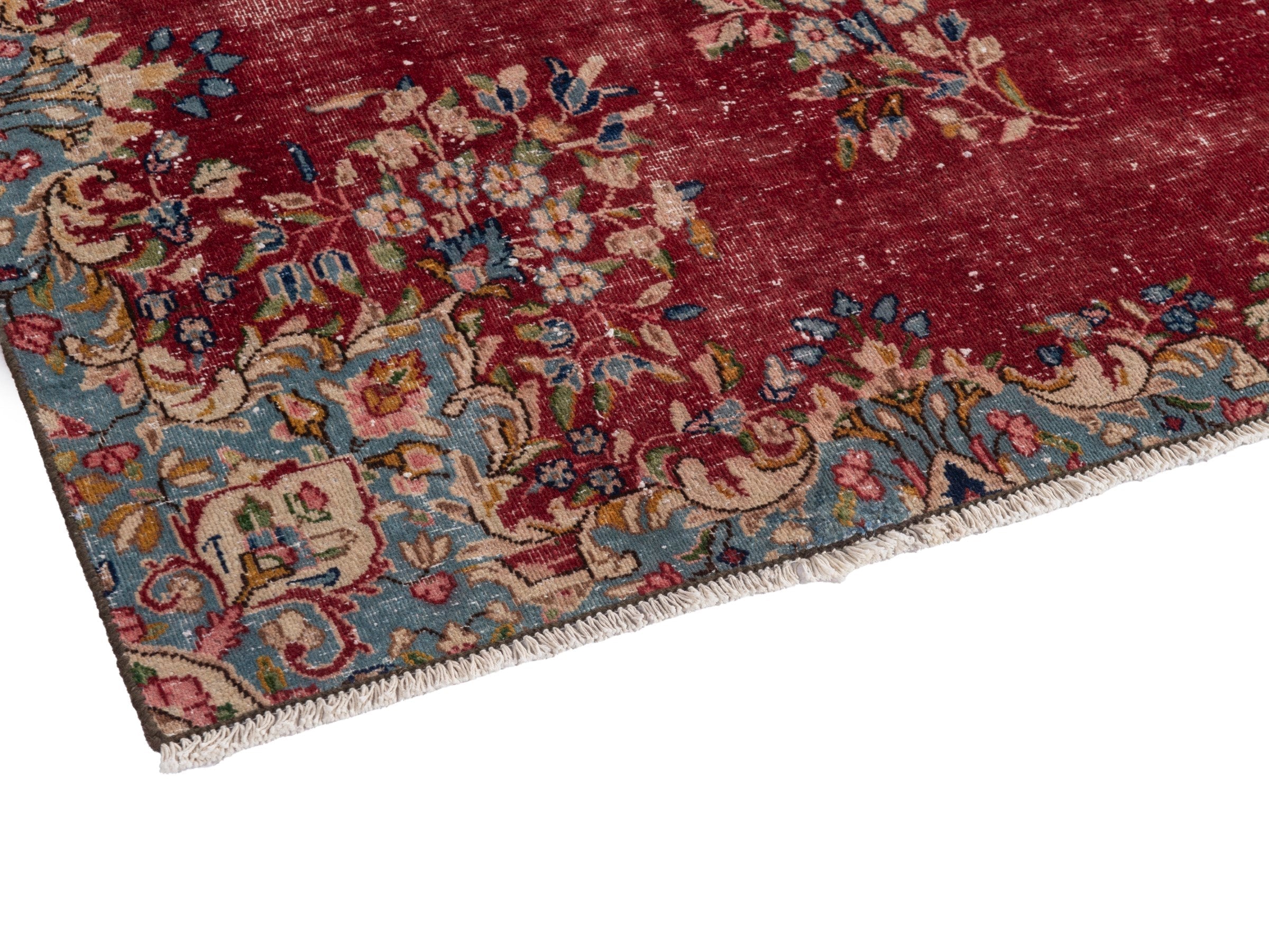 Persian Kerman area rug in burgundy and deep red, view 5 of 10