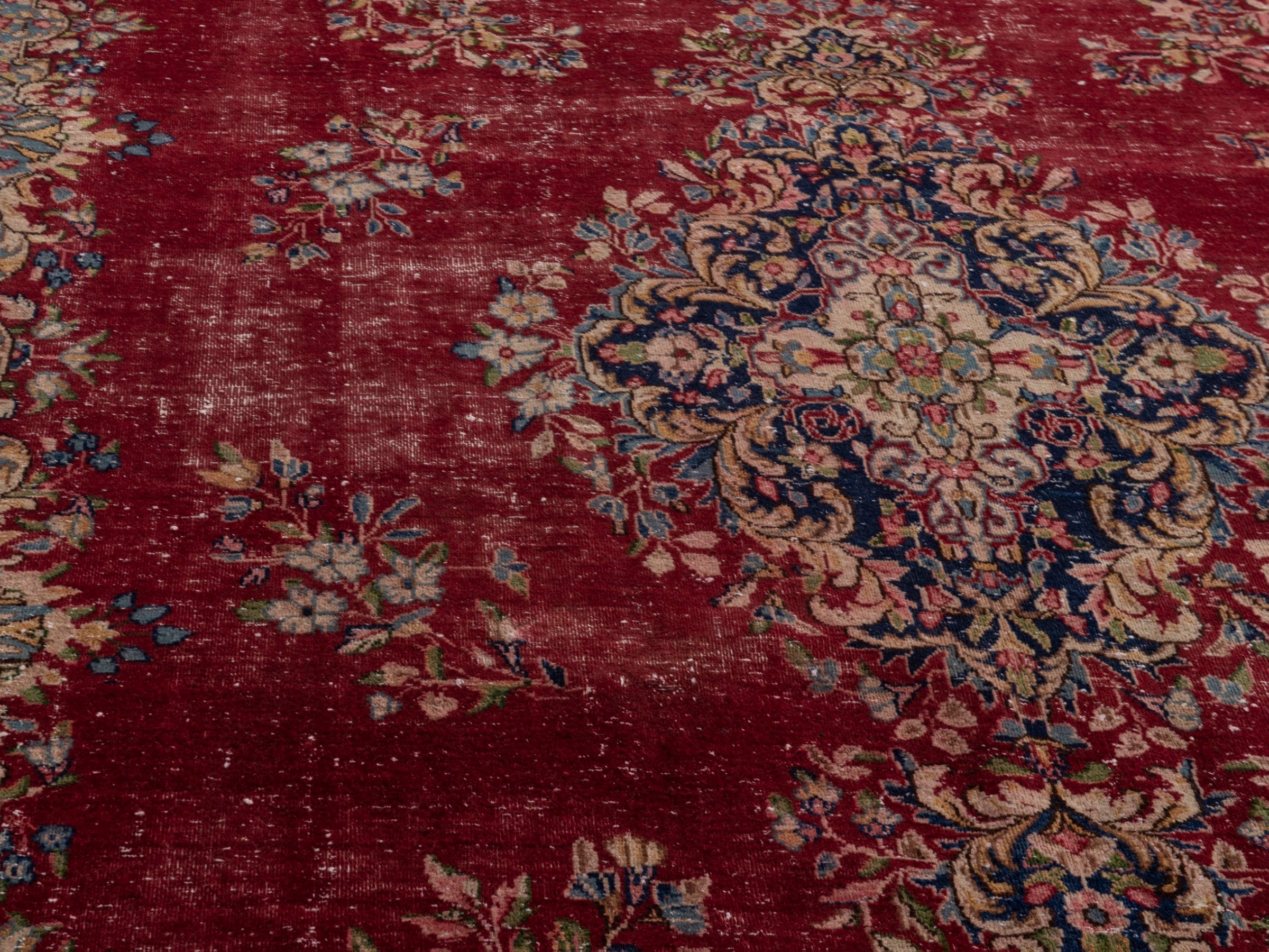 Persian Kerman area rug in burgundy and deep red, view 6 of 10