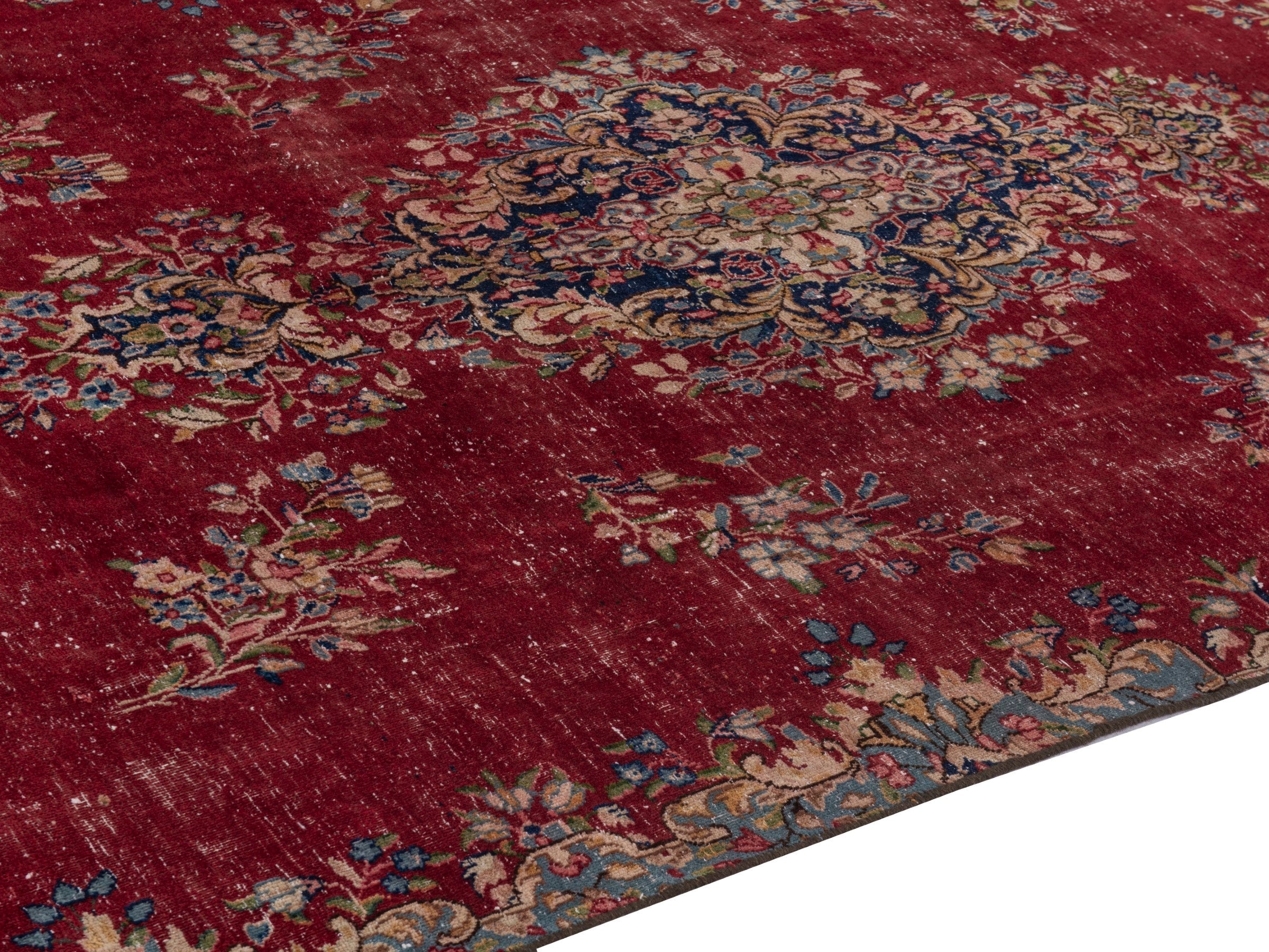 Persian Kerman area rug in burgundy and deep red, view 7 of 10